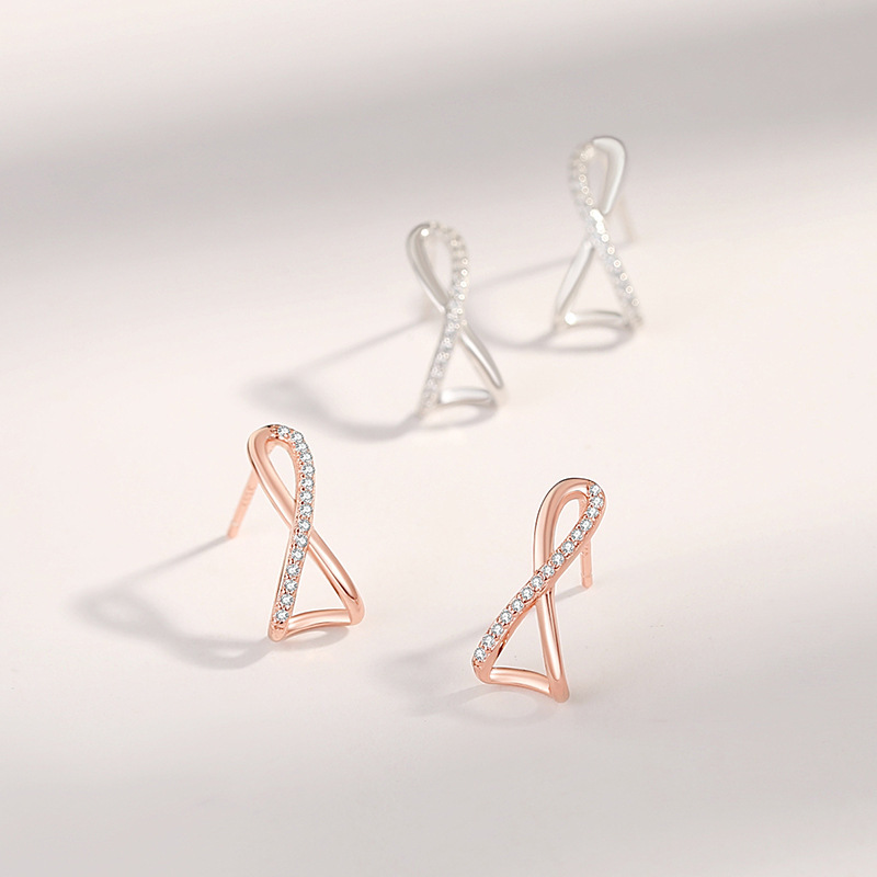 s925 sterling silver Möbius earrings for women, cross design, ins-style, trendy geometric minimalist earrings, cross-border bestseller