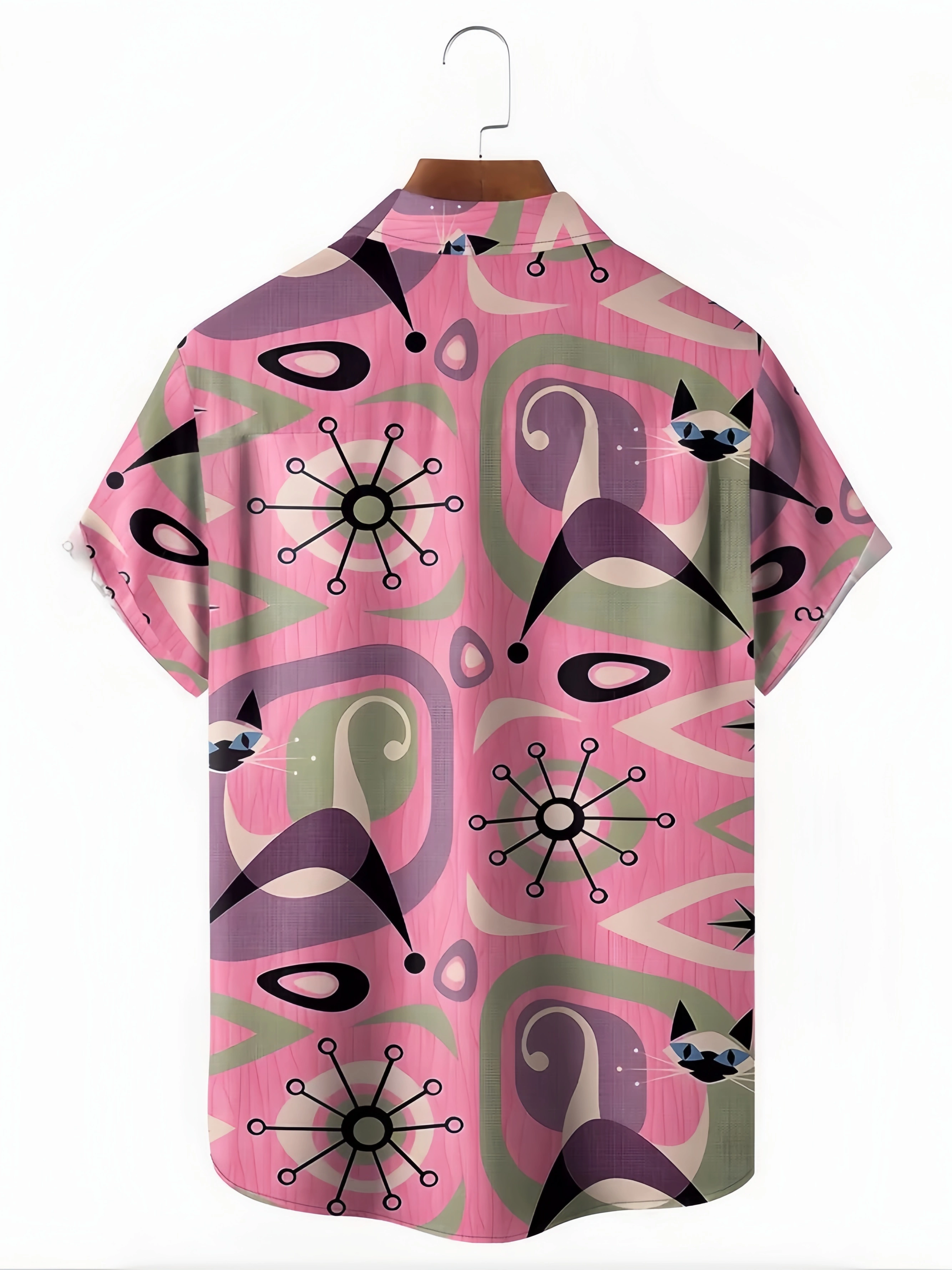 Mid Century Pattern Chest Pocket Short Sleeve Casual Shirt