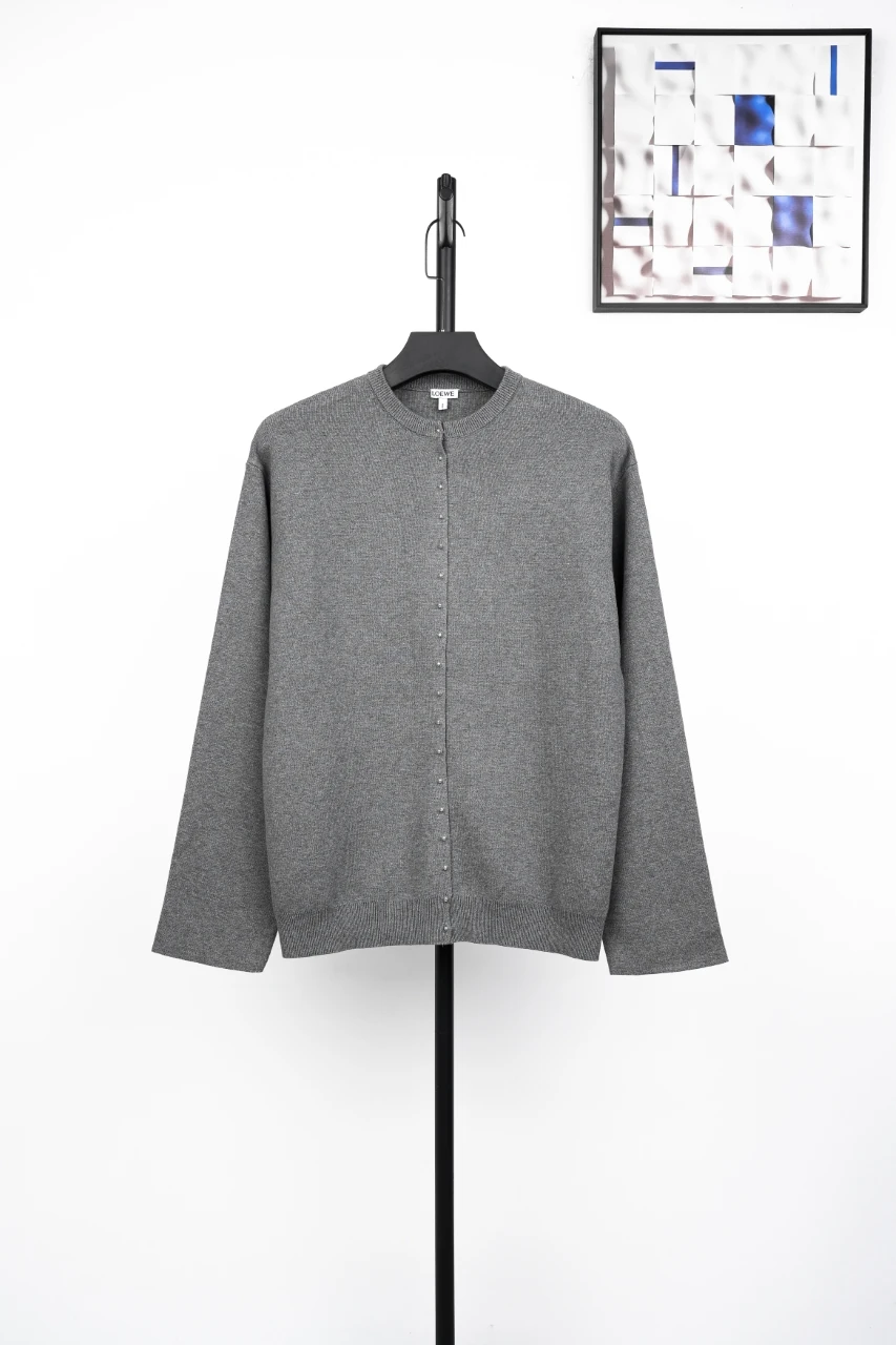 LOEWE Grey Studded Wool Cardigan Jacket product photo from LabelPicks