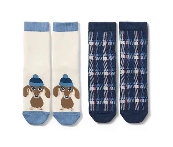2 Paar Kleinkinder-Antirutsch-Socken mit Dackel-Jacquard
