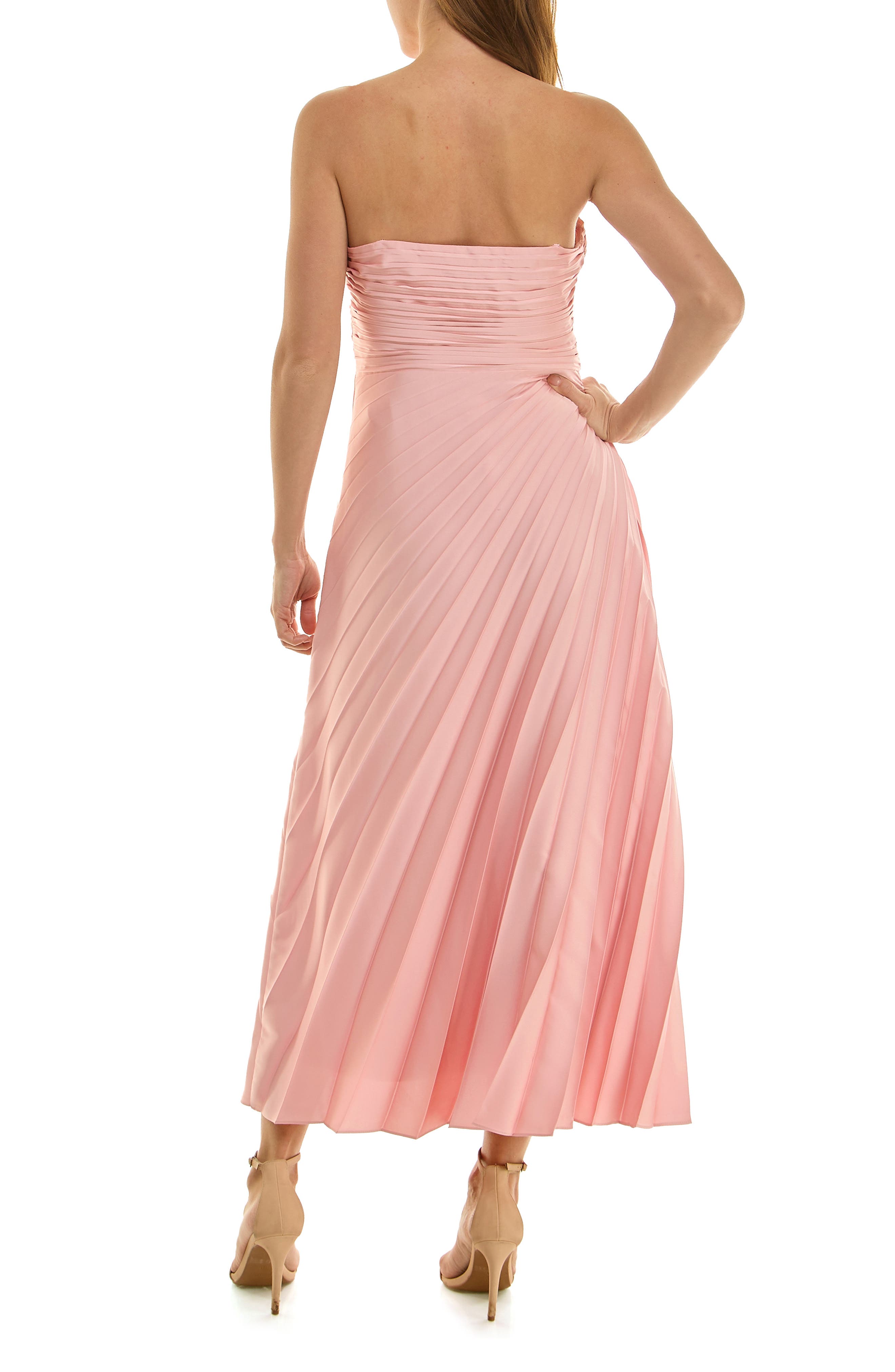 Nicole Miller Pleated Strapless Satin Cocktail Dress