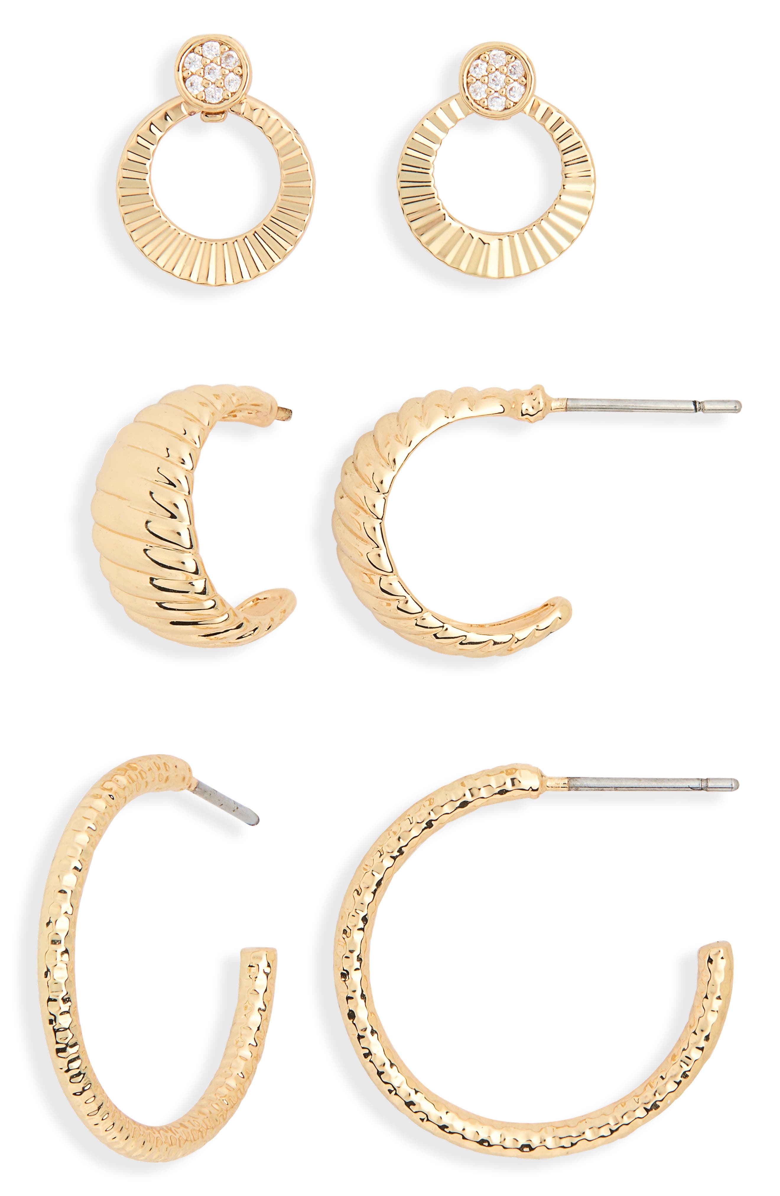 Leith 3-Pack Fluted Assorted Earrings