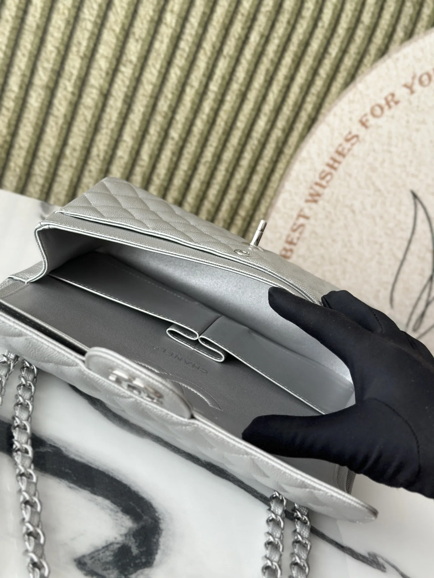 Chanel Classic Flap Silver Calfskin Shoulder Bag product photo from LabelPicks