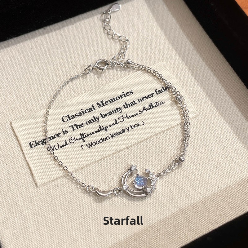 Original star-shaped glass bead bracelet for women, made of 925 sterling silver, Korean style, niche design, lightweight luxury, with a high-end aesthetic, and an Instagram-inspired star and moon design; available for drop shipping