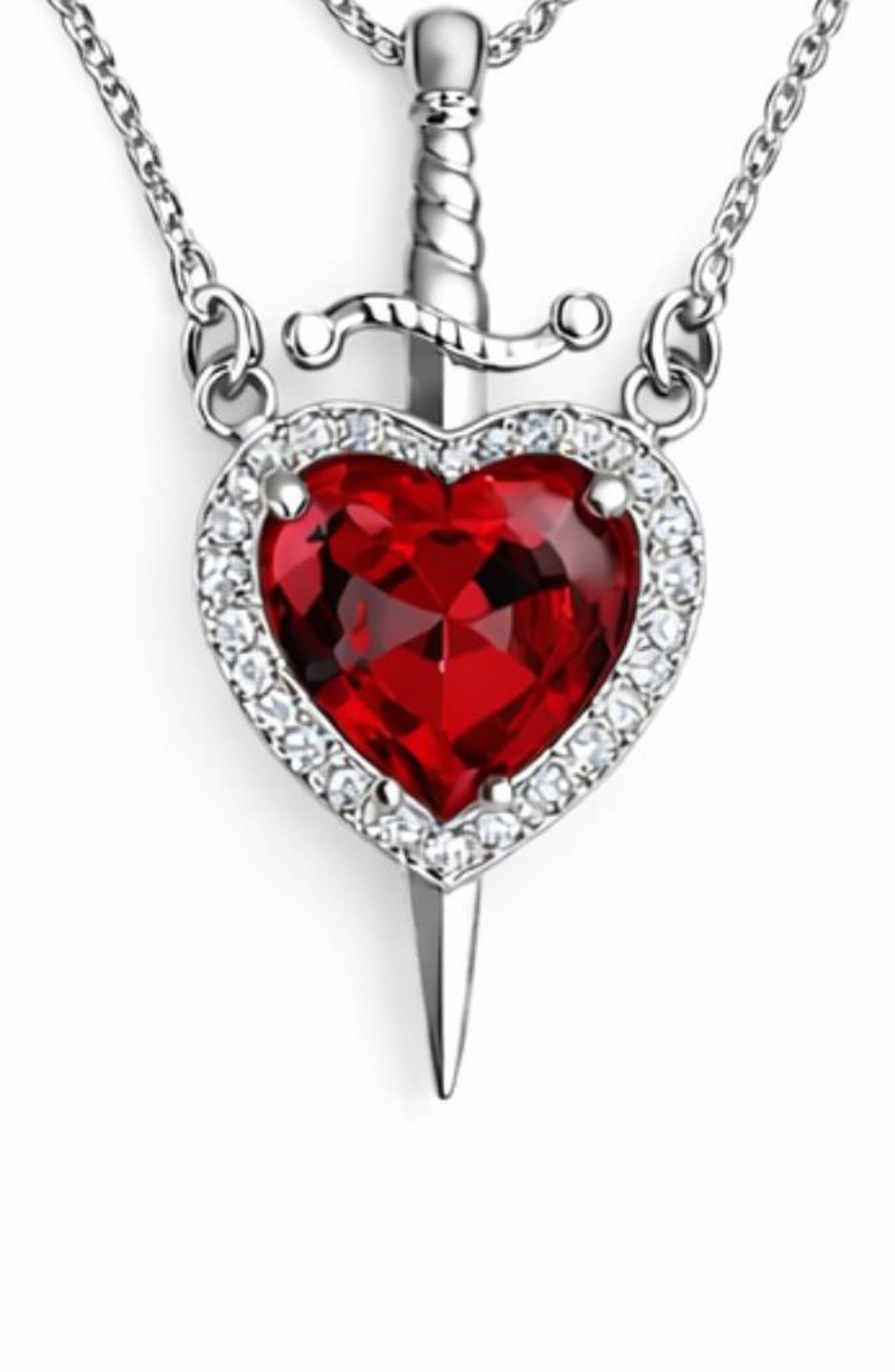 REBL Set of 2 Heart & Dagger Crystal Pendant Necklaces