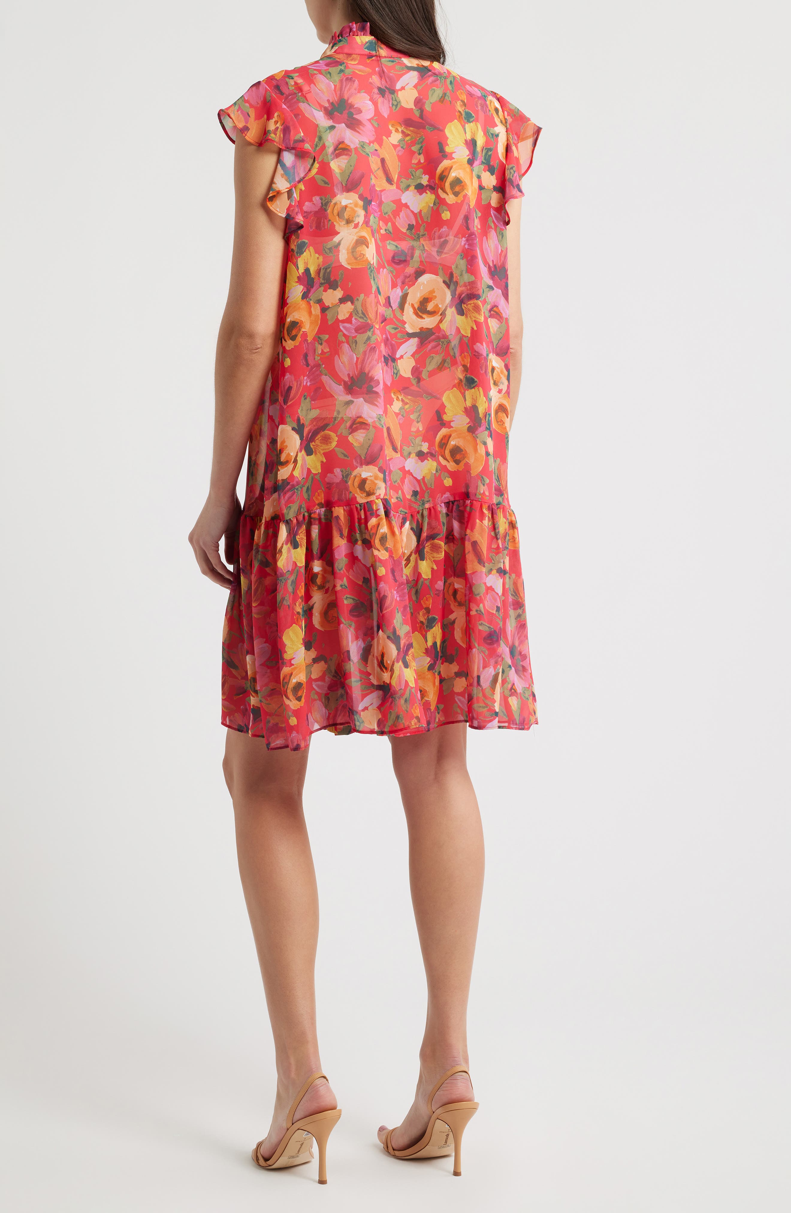 Julia Jordan Floral Print Pleated Ruffle Hem Dress