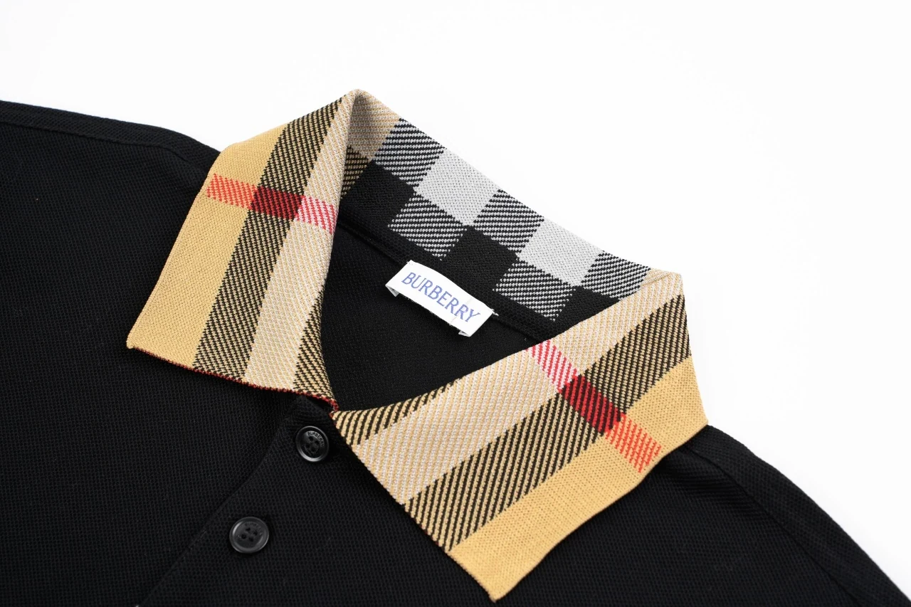 Burberry Black Check Collar Long Sleeve Polo Shirt product photo from LabelPicks