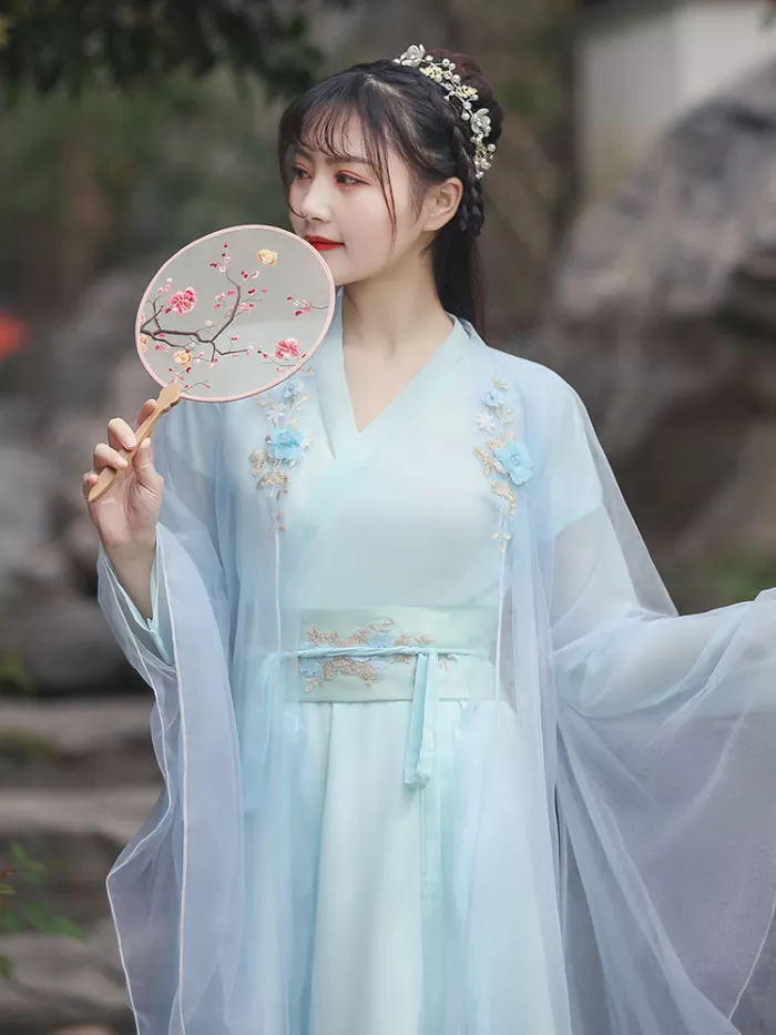 Hanfu female summer Chinese style original authentic blue costume wide-sleeved fairy skirt spring and autumn improved version dress ancient style