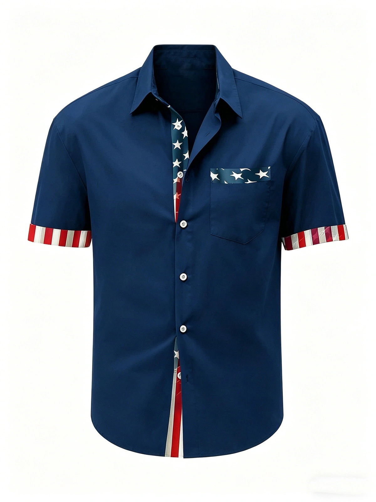 Moisture Wicking Solid Color Patchwork American Flag 250th Anniversary Chest Pocke Holiday Hawaiian Shirt