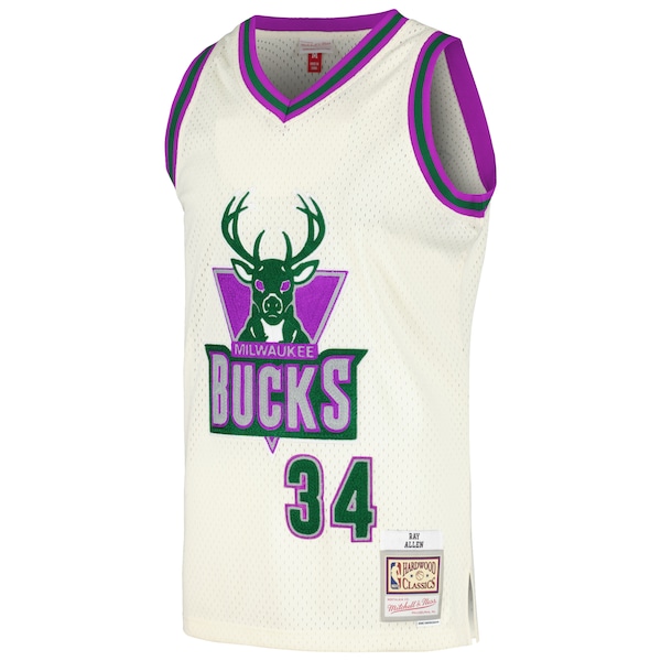 Ray Allen Milwaukee Bucks Chainstitch Swingman Jersey - Cream