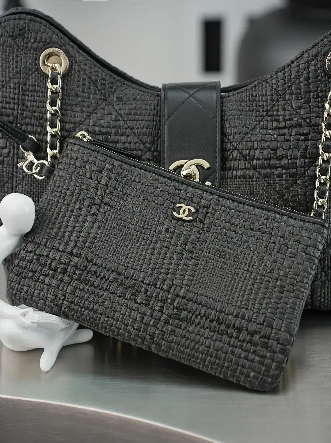 Chanel Black Straw Woven Shoulder Bag product photo from LabelPicks