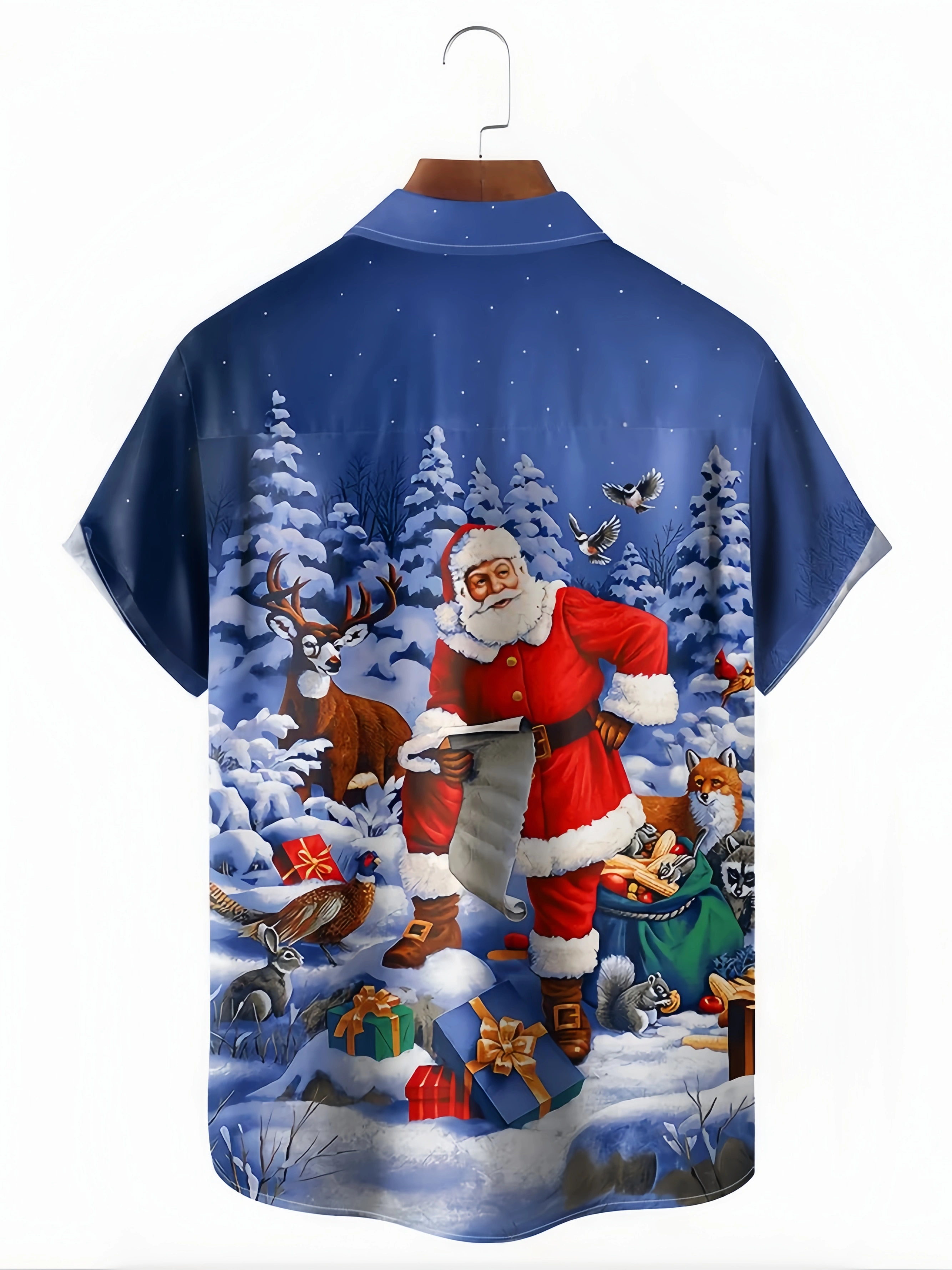 Christmas Santa Claus Chest Pocket Short Sleeve Casual Shirt