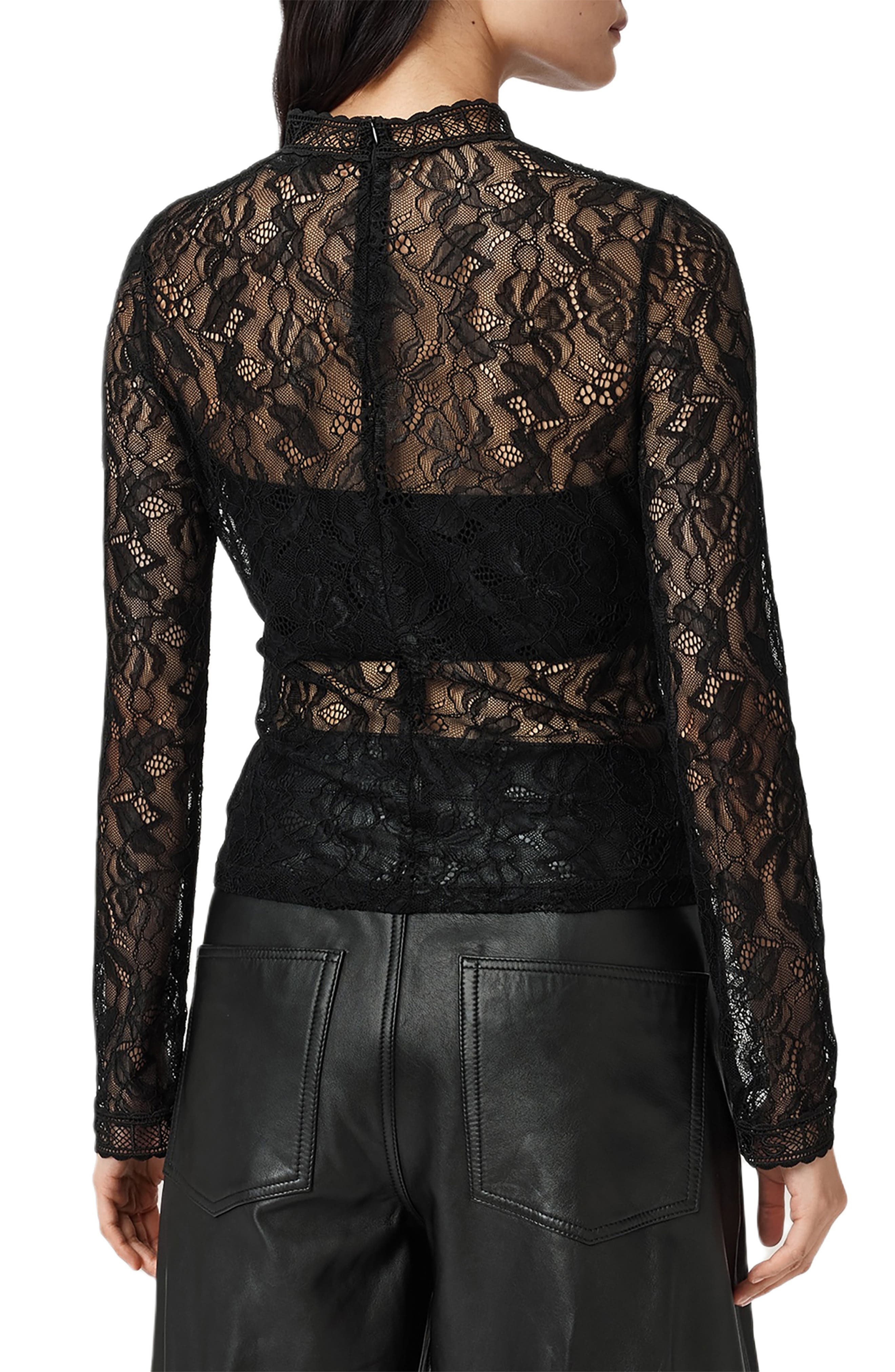 AllSaints Aria Embroidered Lace Long Sleeve Shirt