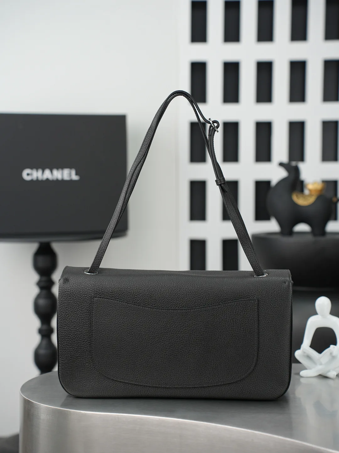 Chanel Black Classic Flap Grained Leather Shoulder Bag product photo from LabelPicks