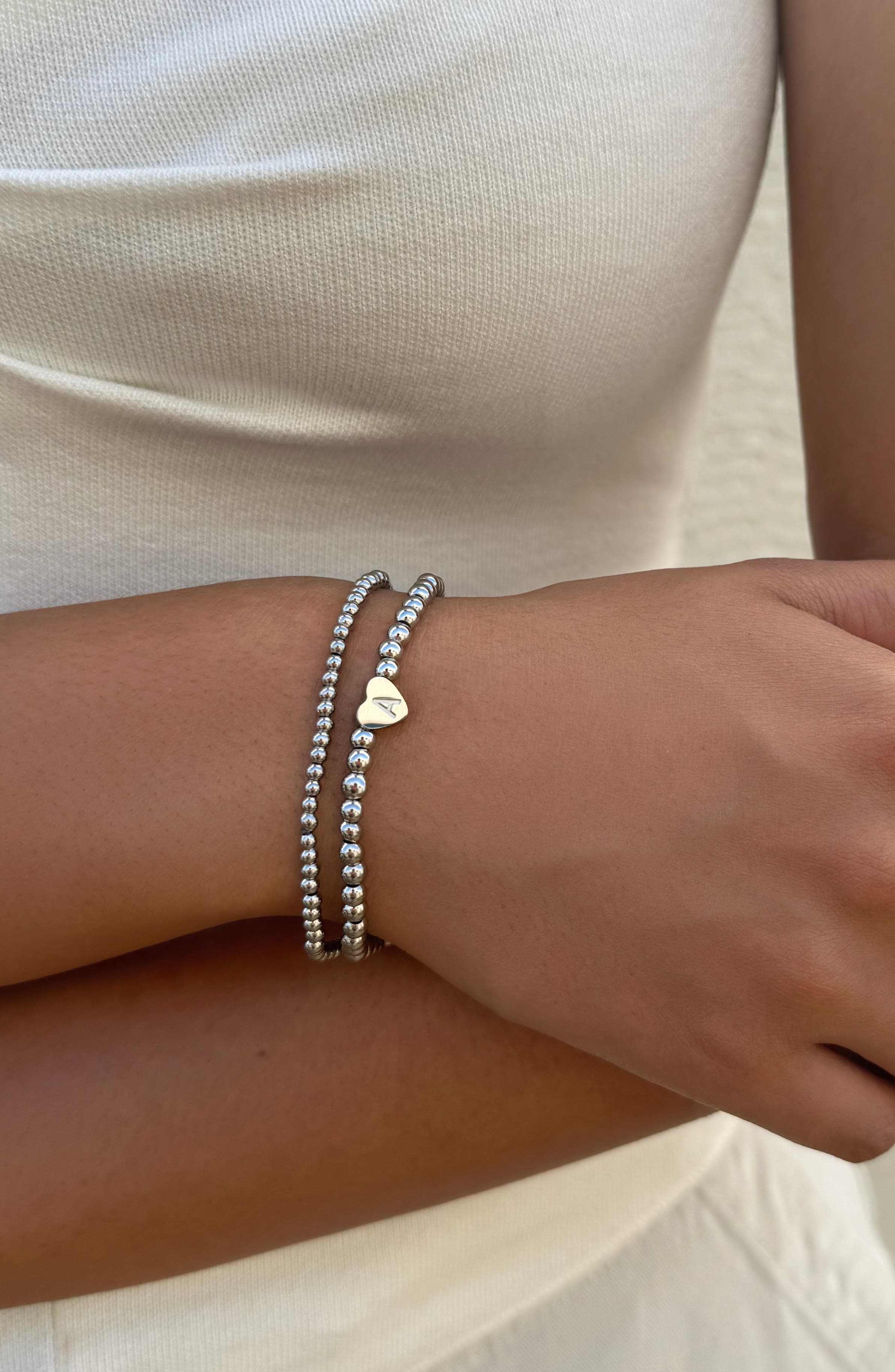 Adornia Beaded Initial Charm Bracelet Set