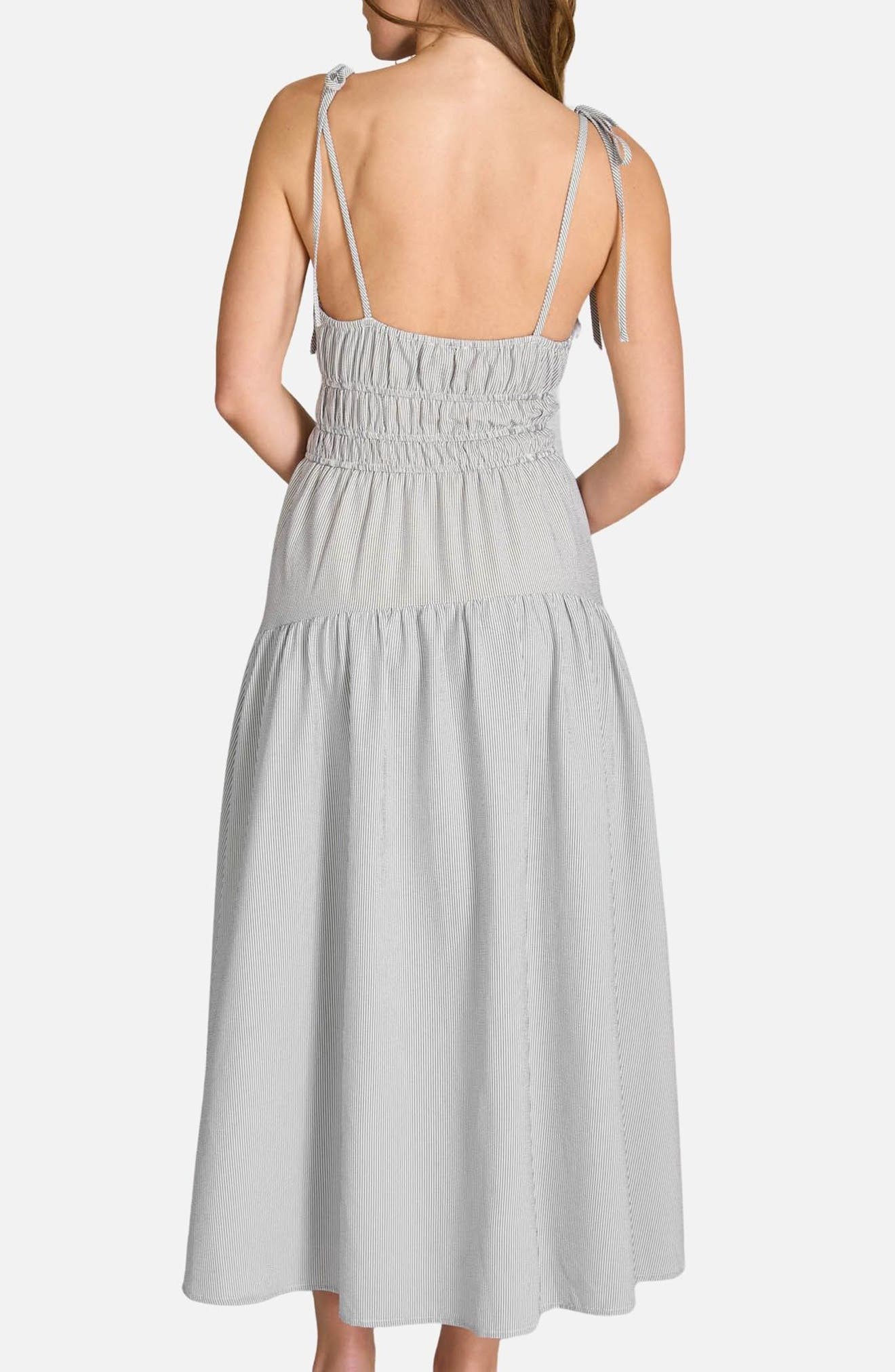 Blu Pepper Stripe Tiered Midi Sundress