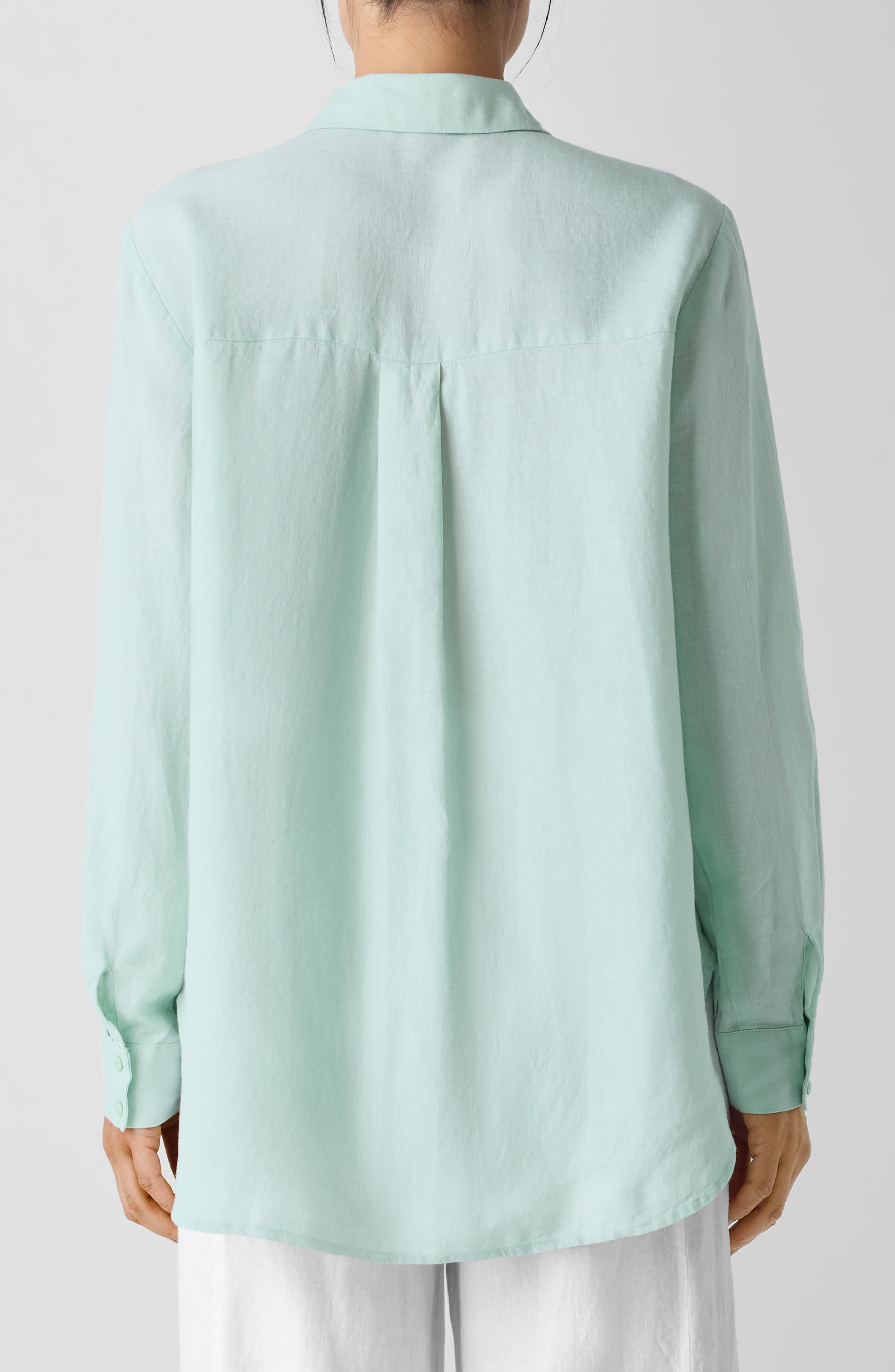 Eileen Fisher Classic Collar Organic Linen Long Button-Up Shirt