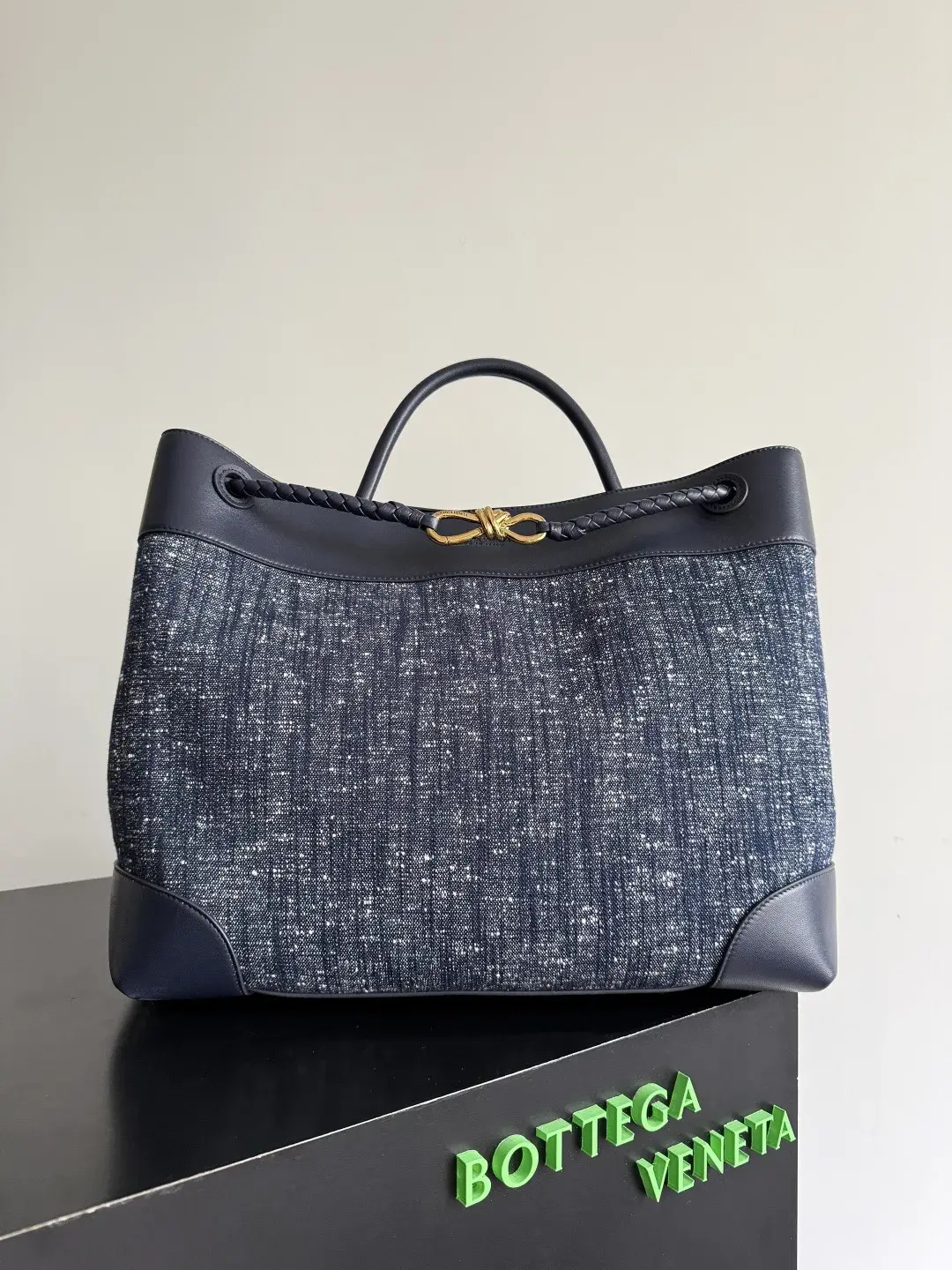 Bottega Veneta Andiamo Blue Intrecciato Woven Leather Top Handle Bag product photo from LabelPicks