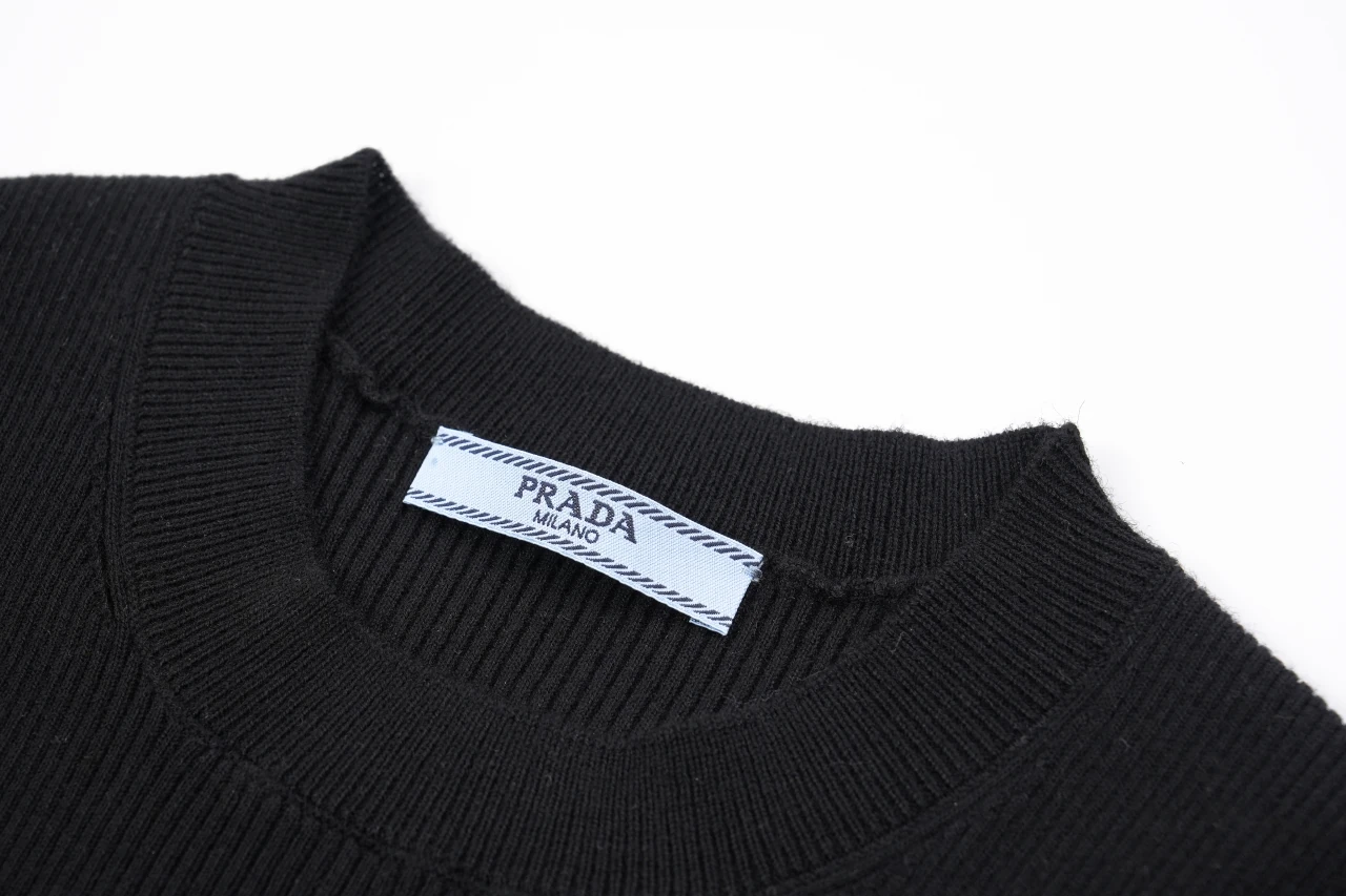 Prada Black Gold Logo Embroidered Half-Sleeve Knit Top product photo from LabelPicks
