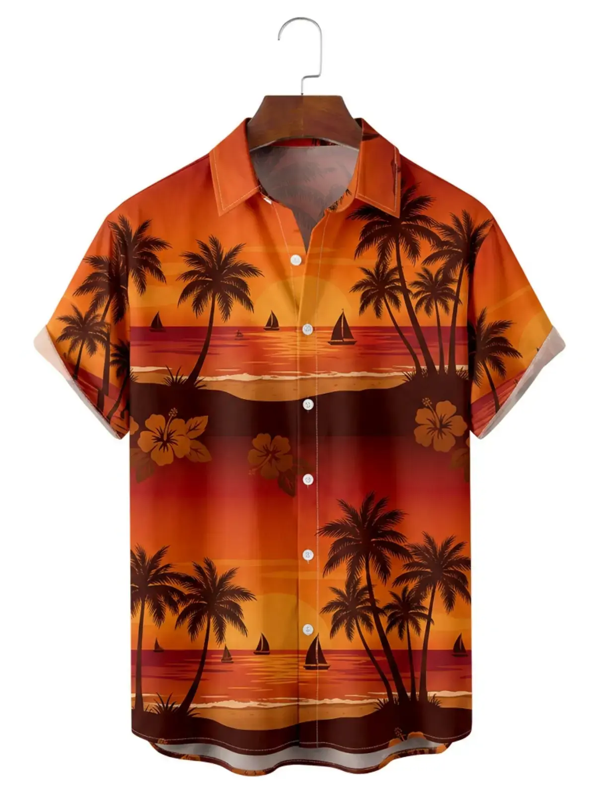 Men's printed shirts Orange Sunset Palm Tree Aloha Shirt