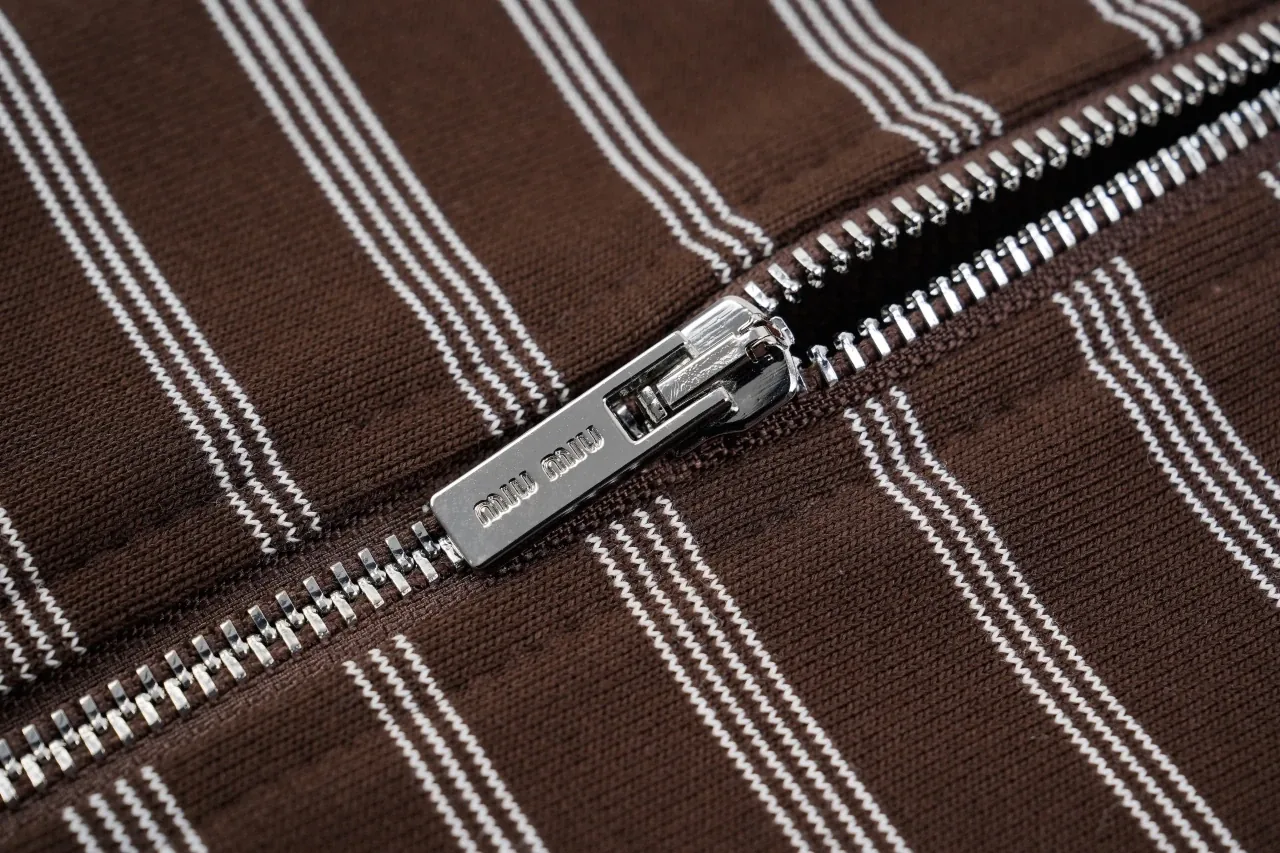 Miu Miu Coffee Brown Logo Stripe Zip Jacket product photo from LabelPicks