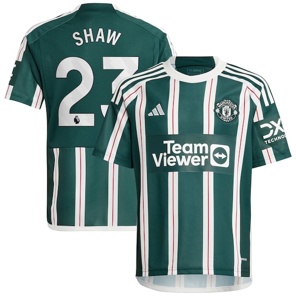 Luke Shaw Manchester United adidas Youth 2023/24 Away Replica Player Jersey - Green/White