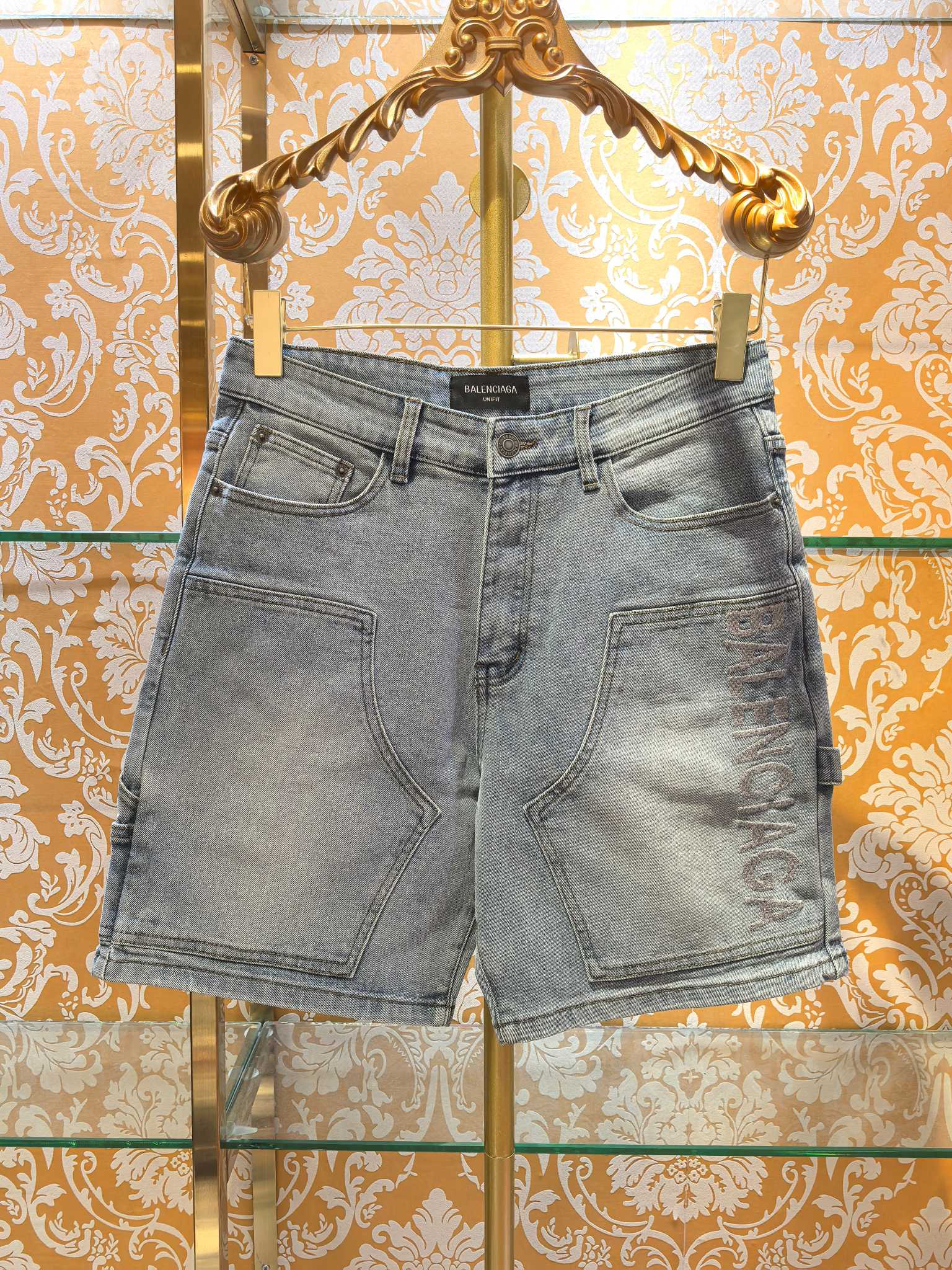 0227 Rhinestone Embroidered Denim Shorts