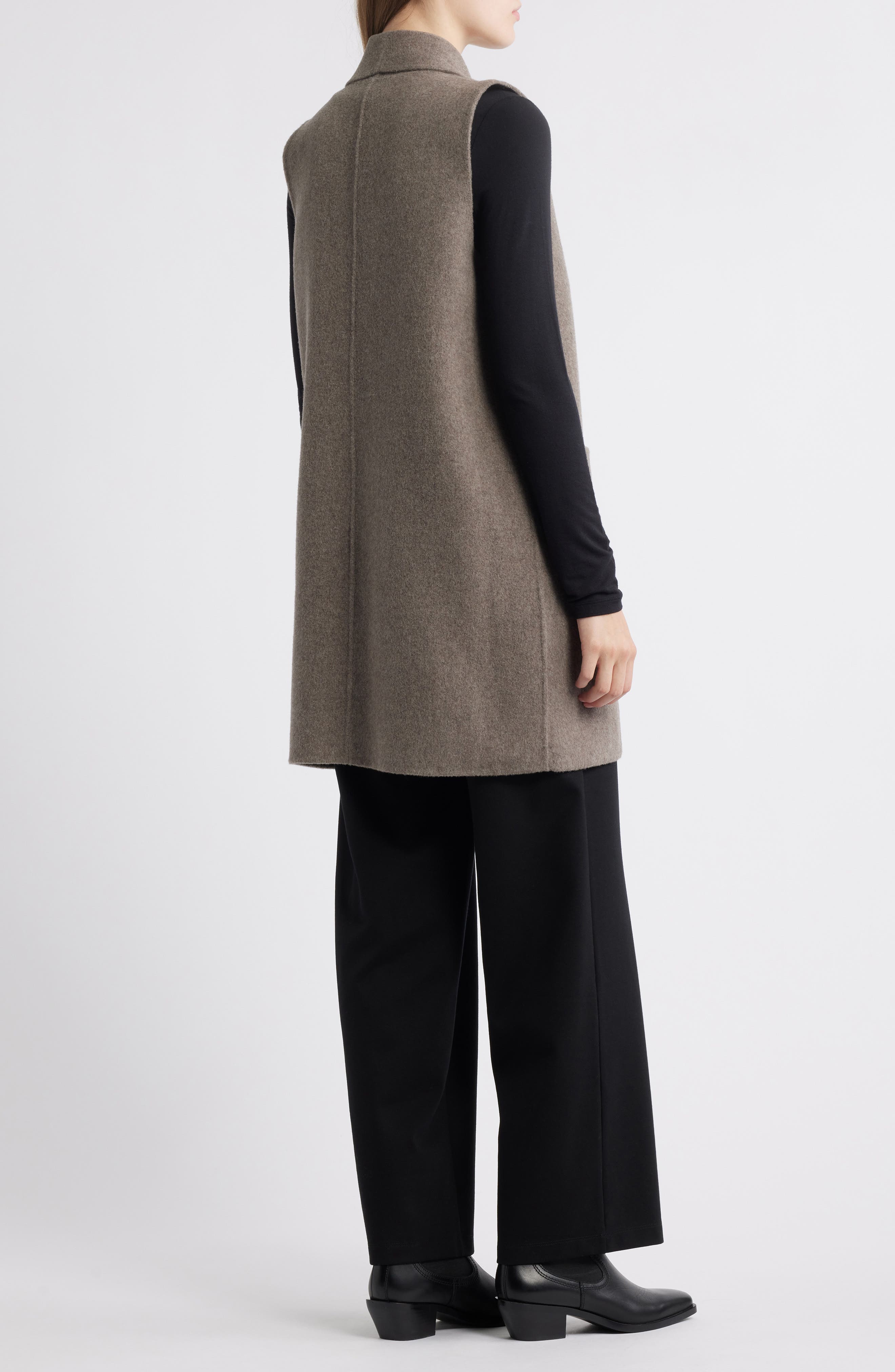Eileen Fisher Shawl Collar Double Woven Wool Longline Vest