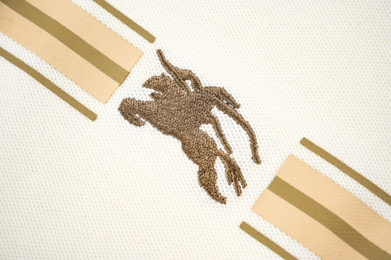 Burberry White Stripe Equestrian Knight Embroidered Polo Shirt product photo from LabelPicks