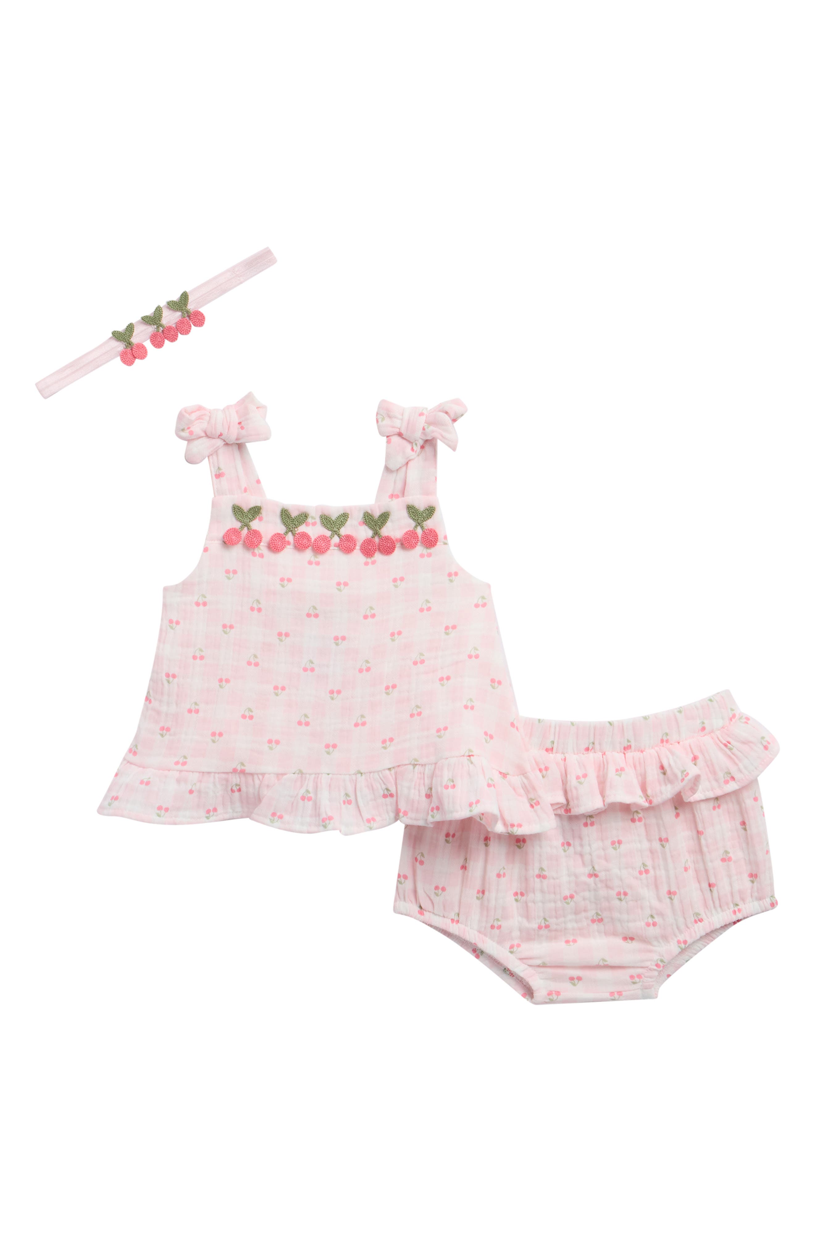Nicole Miller Cherry Gingham Tank, Bloomers & Headband Set