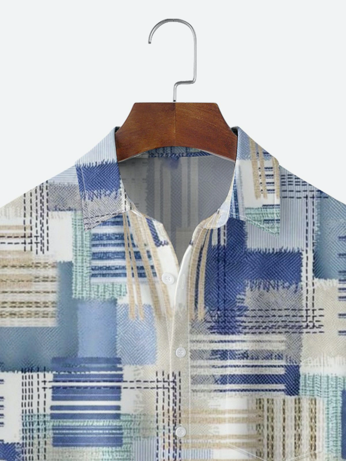 Moisture-Wicking Abstract Gradient Geometric Chest Pocket Holiday Hawaiian Shirt