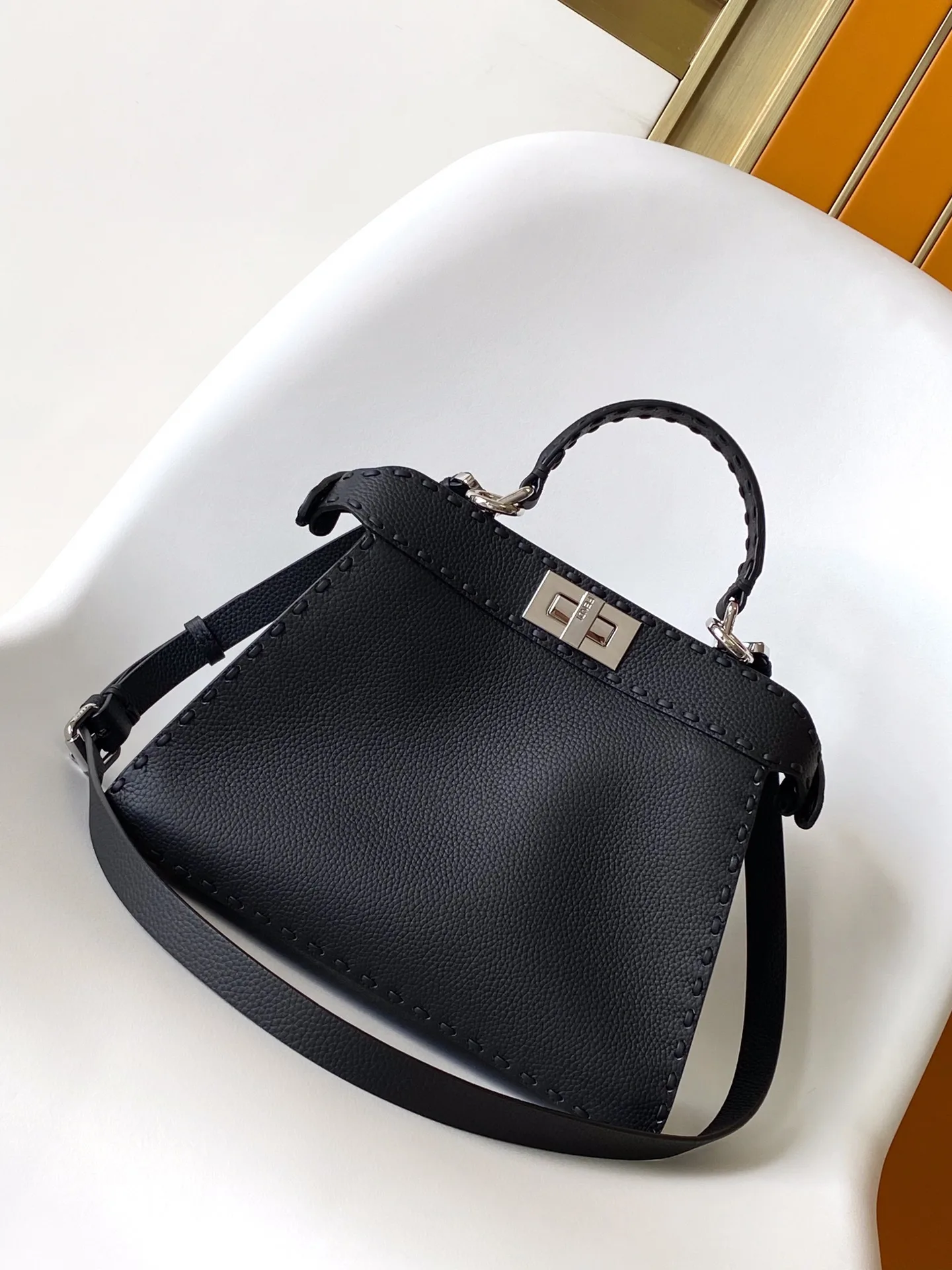 Fendi Peekaboo Black Calfskin Top Handle Bag product photo from LabelPicks