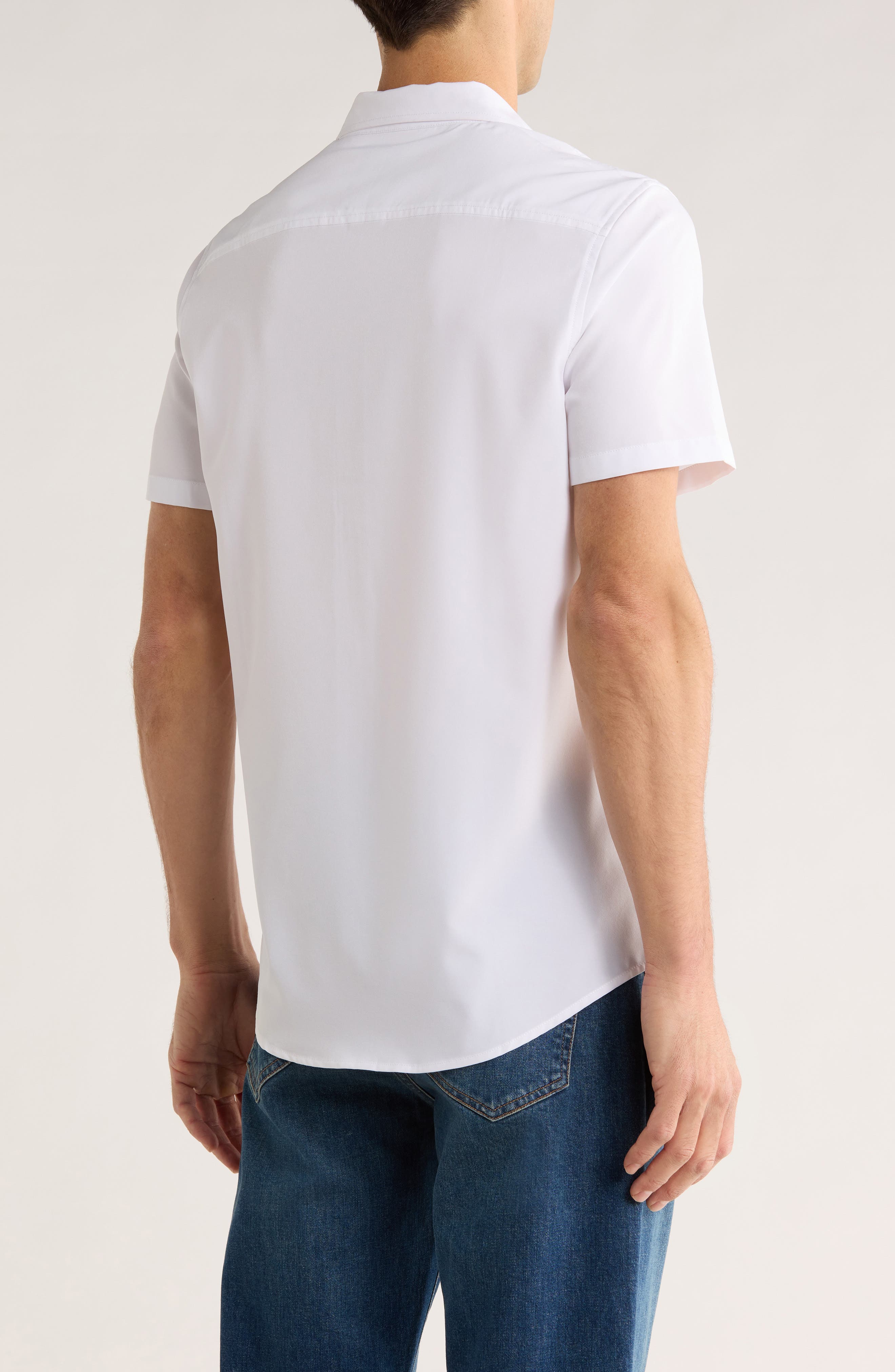 14th & Union Short Sleeve Performance Woven Button-Up Shirt