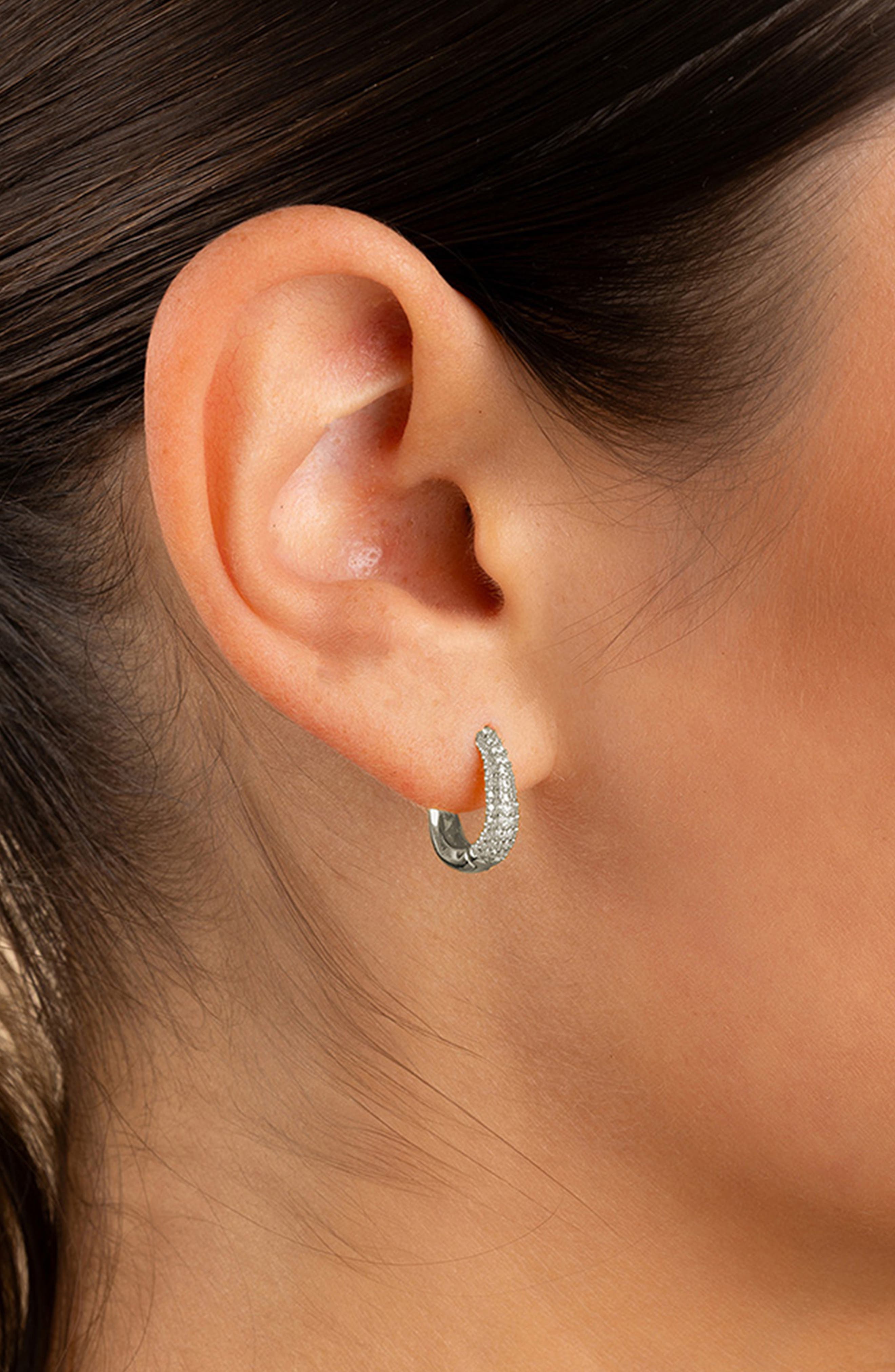 Sterling Forever Pavé Cubic Zirconia Huggie Hoop Earrings