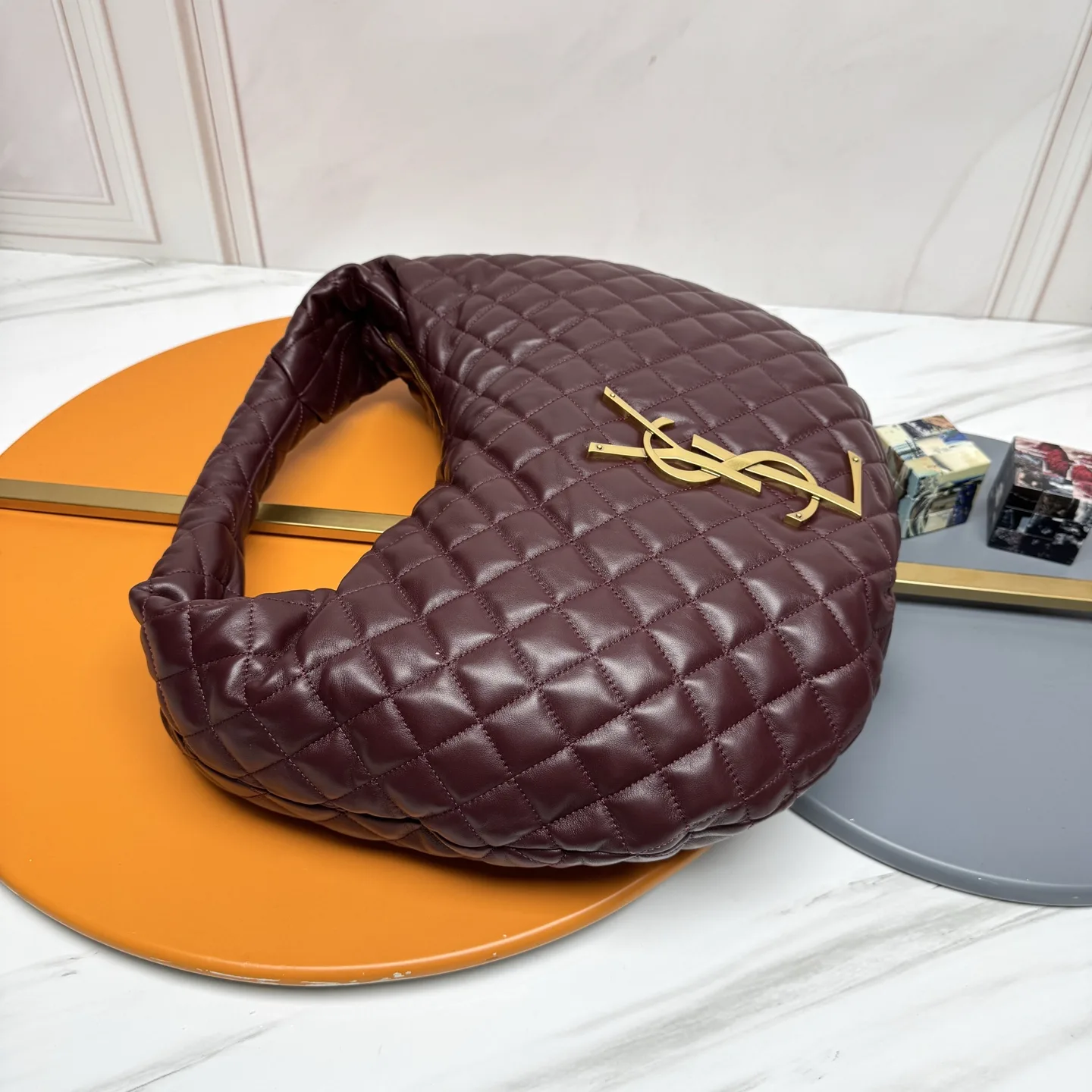 Saint Laurent Burgundy Icare Lambskin Hobo Bag product photo from LabelPicks