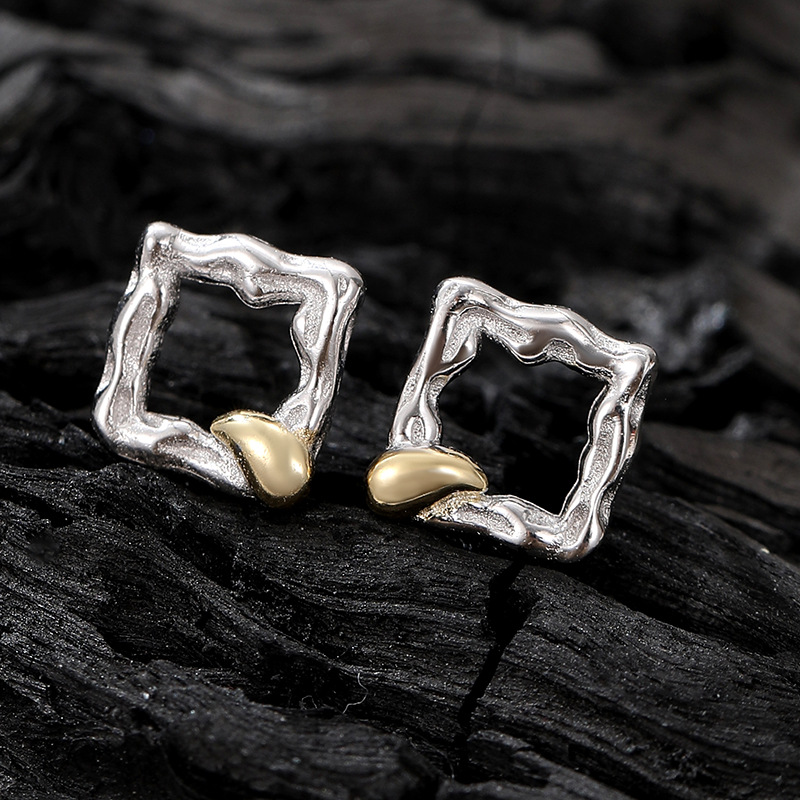 Original "Golden Years" Earrings for Women, Pure Silver, New Summer Geometric Square Earrings, Simple Textured Ear Jewelry