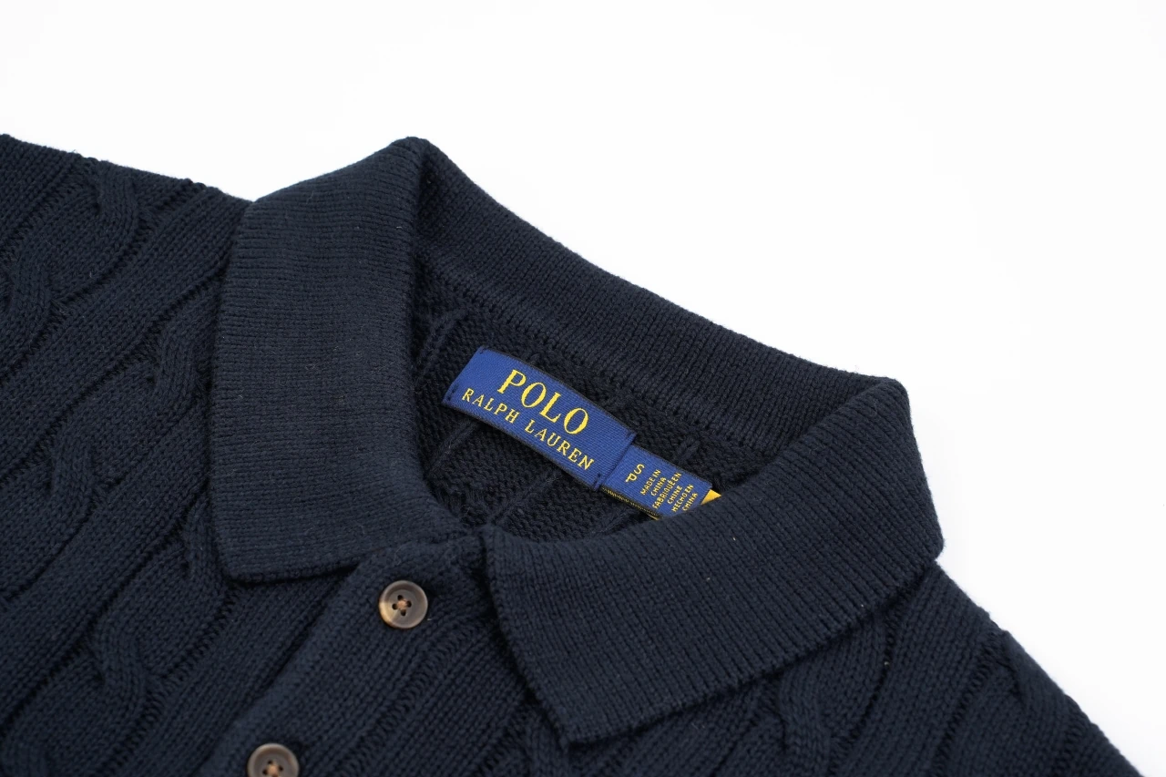 Ralph Lauren Navy Pony Embroidered Cable Knit Long Sleeve Polo Sweater product photo from LabelPicks