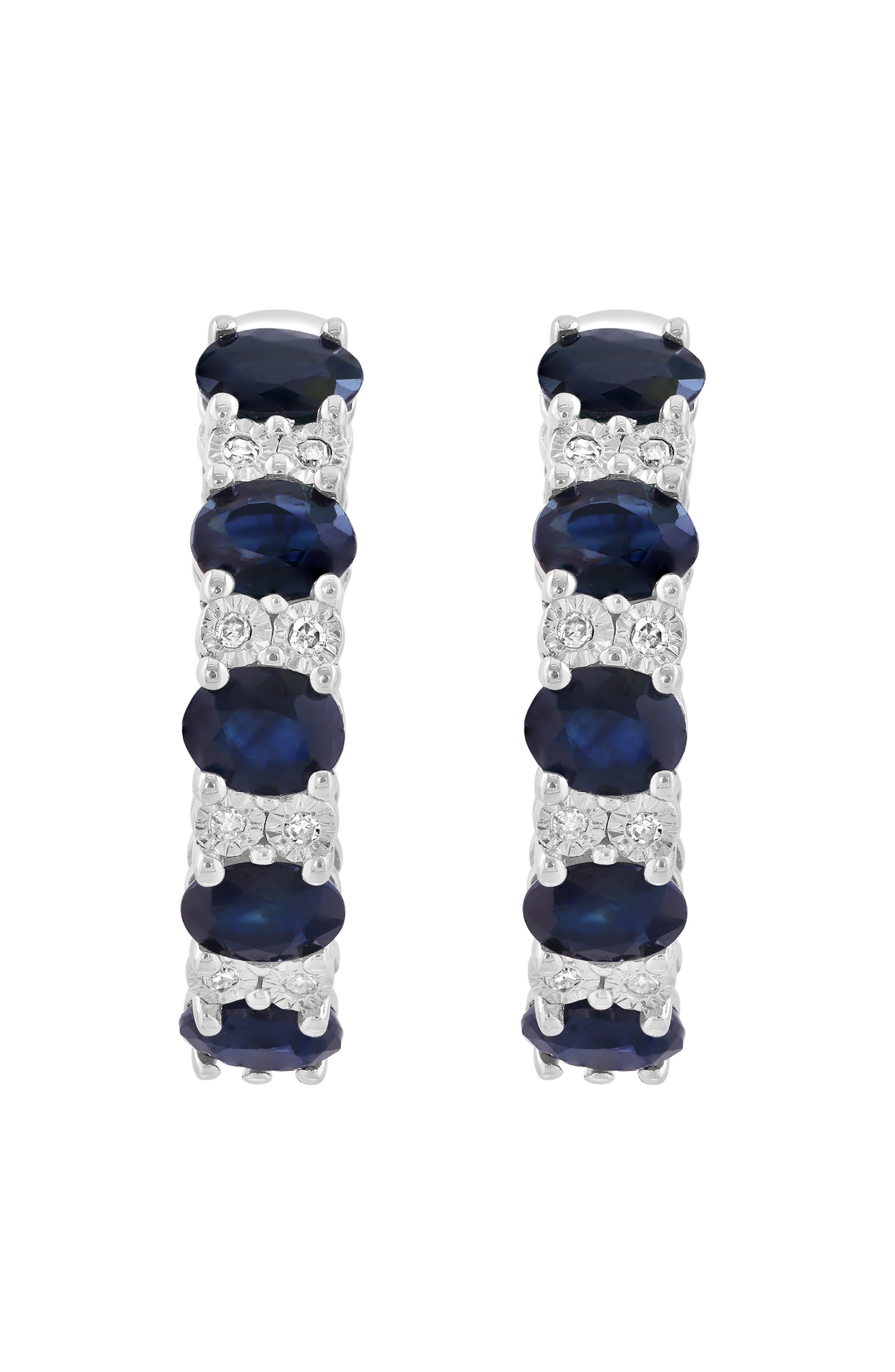 EFFY Sterling Silver Sapphire & Diamond Hoop Earrings - 0.06ct.
