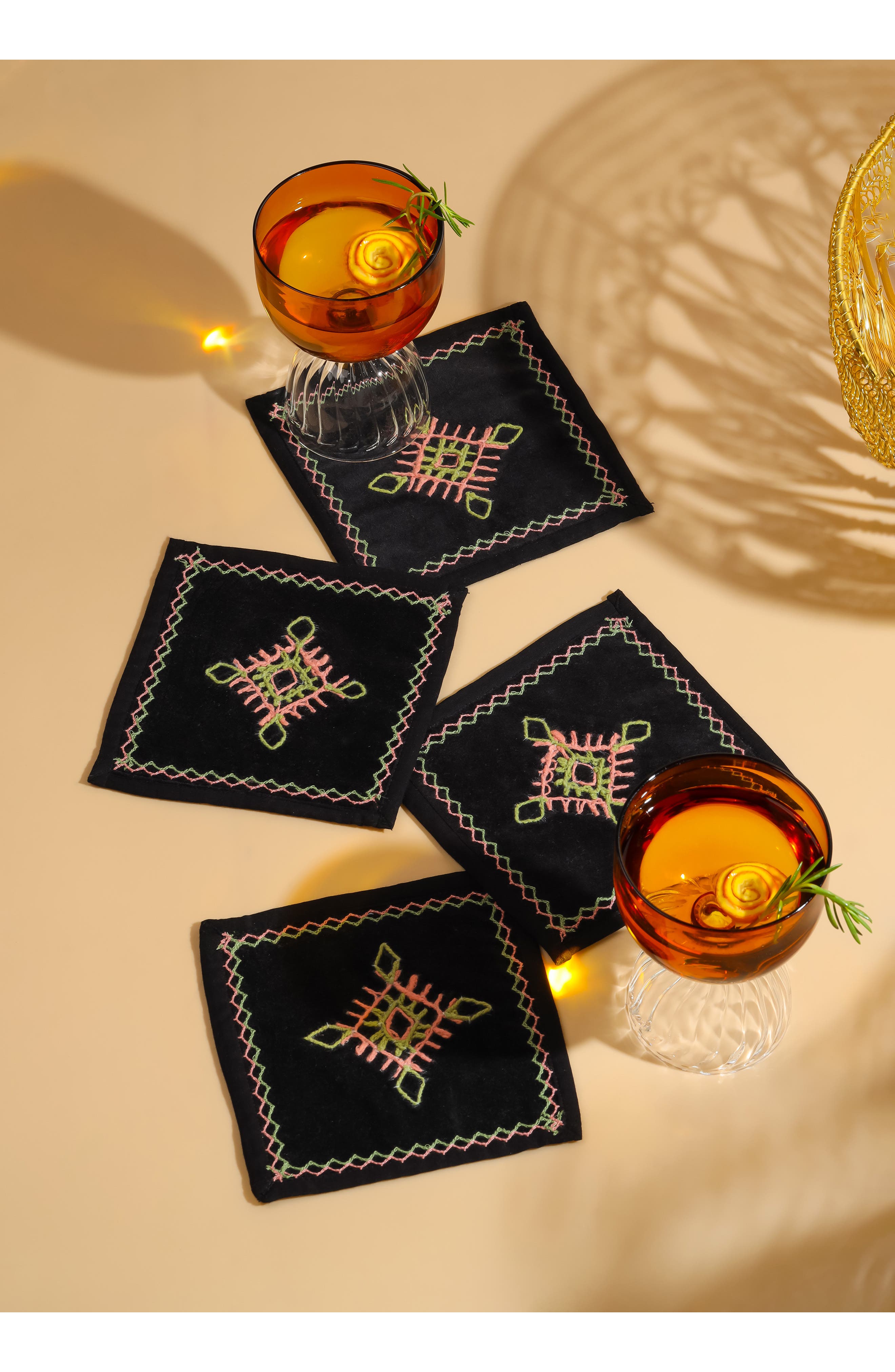 Tiramisu Embroidered Set of 4 Cocktail Napkins