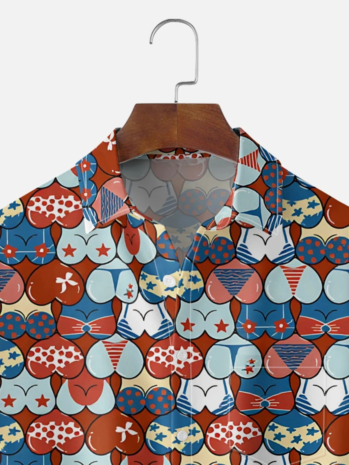 Moisture Wicking Independence Day American Flag Fun Bikini Chest Pocket Hawaiian Shirt