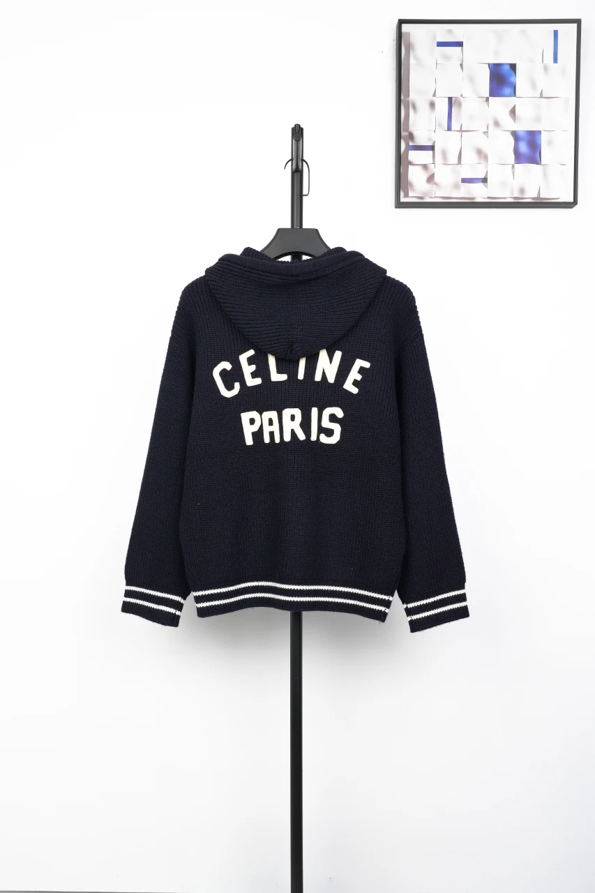 CELINE Navy C-Patch Wool Hooded Zip Jacket product photo from LabelPicks