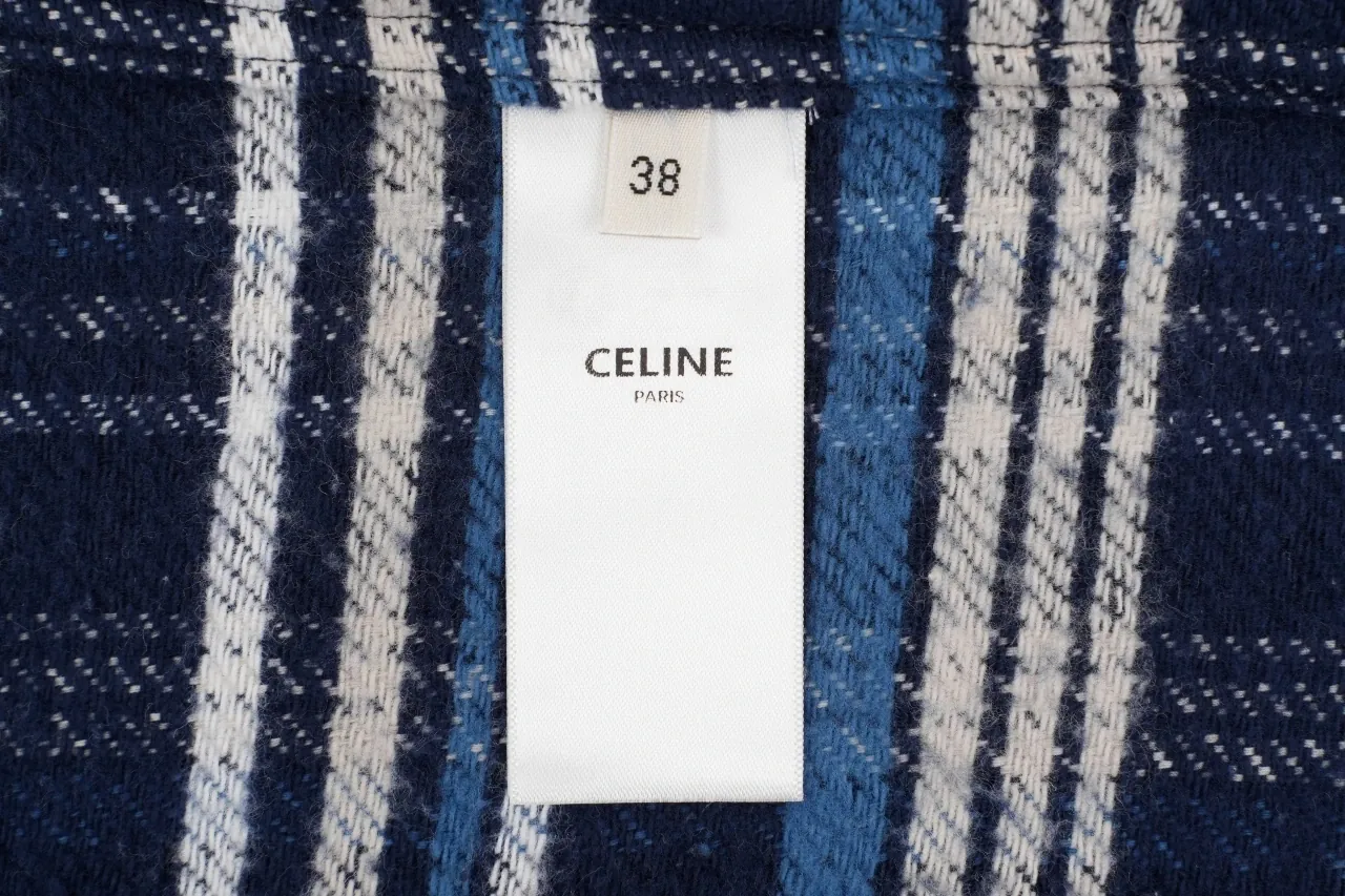 CELINE Blue White Plaid Triomphe Flannel Shirt product photo from LabelPicks