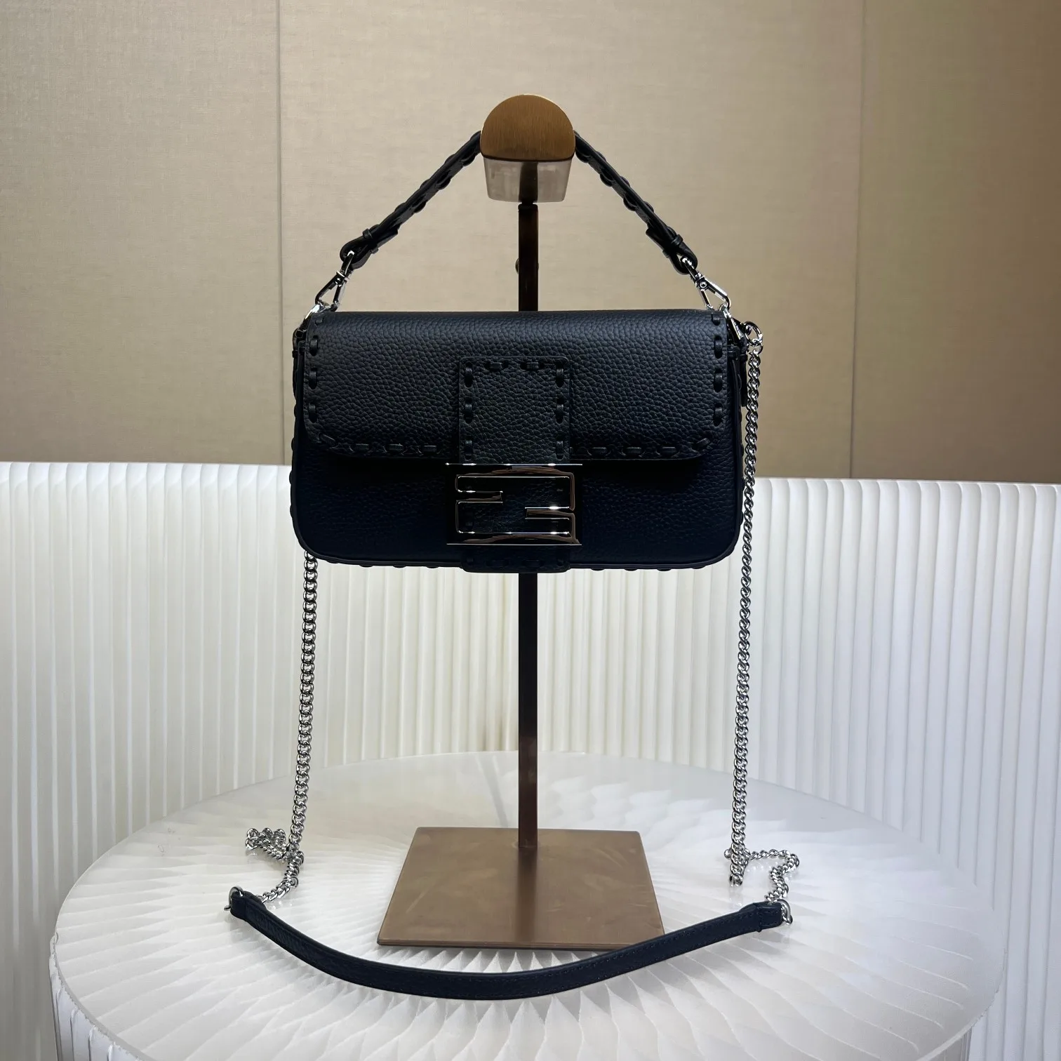 Fendi Black Baguette Grained Leather Shoulder Bag product photo from LabelPicks