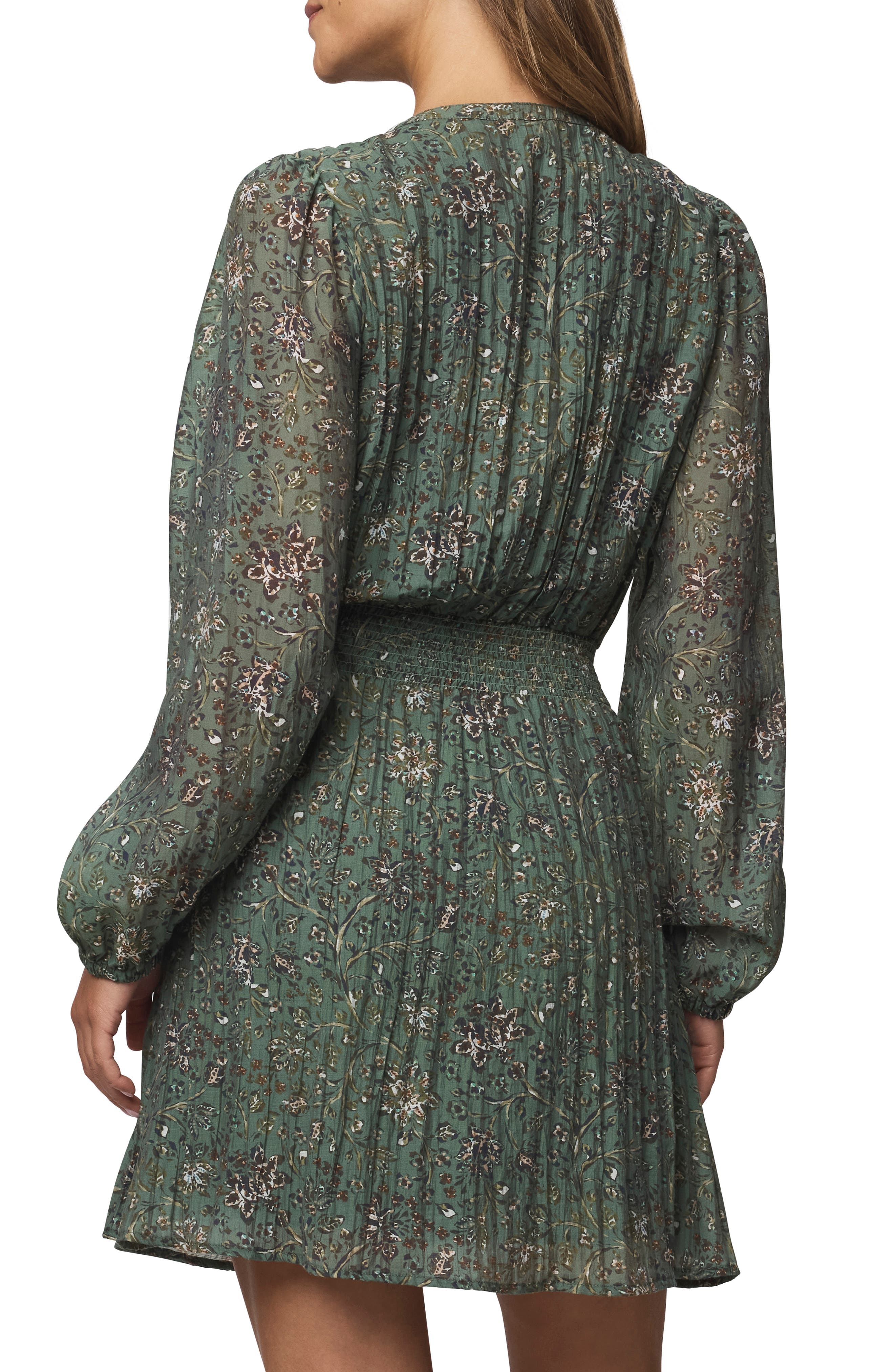 Splendid Versailles Floral Print Smocked Long Sleeve Dress
