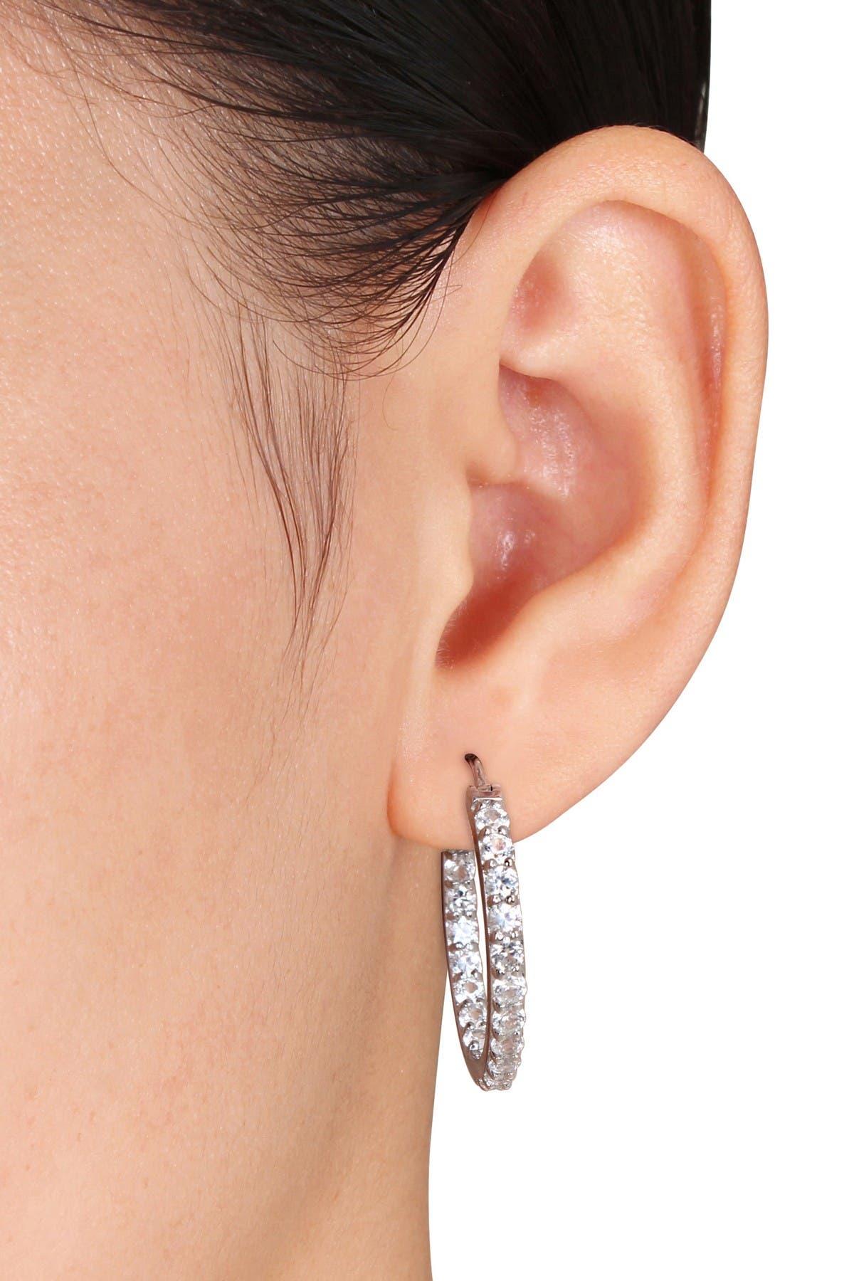 DELMAR Created White Sapphire Hoop Earrings