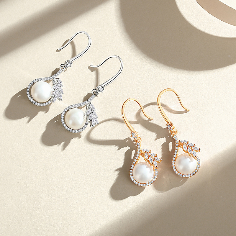 Original wheat ear pearl ear hooks, pure silver forest style Chanel-inspired water drop earrings, light luxury and high-end feel ear accessories