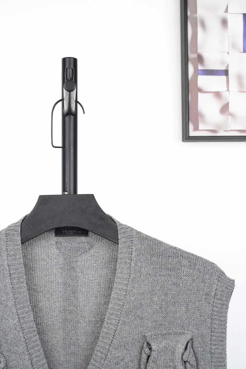 Prada Grey Multi-Pocket Wool Blend Zip Vest product photo from LabelPicks