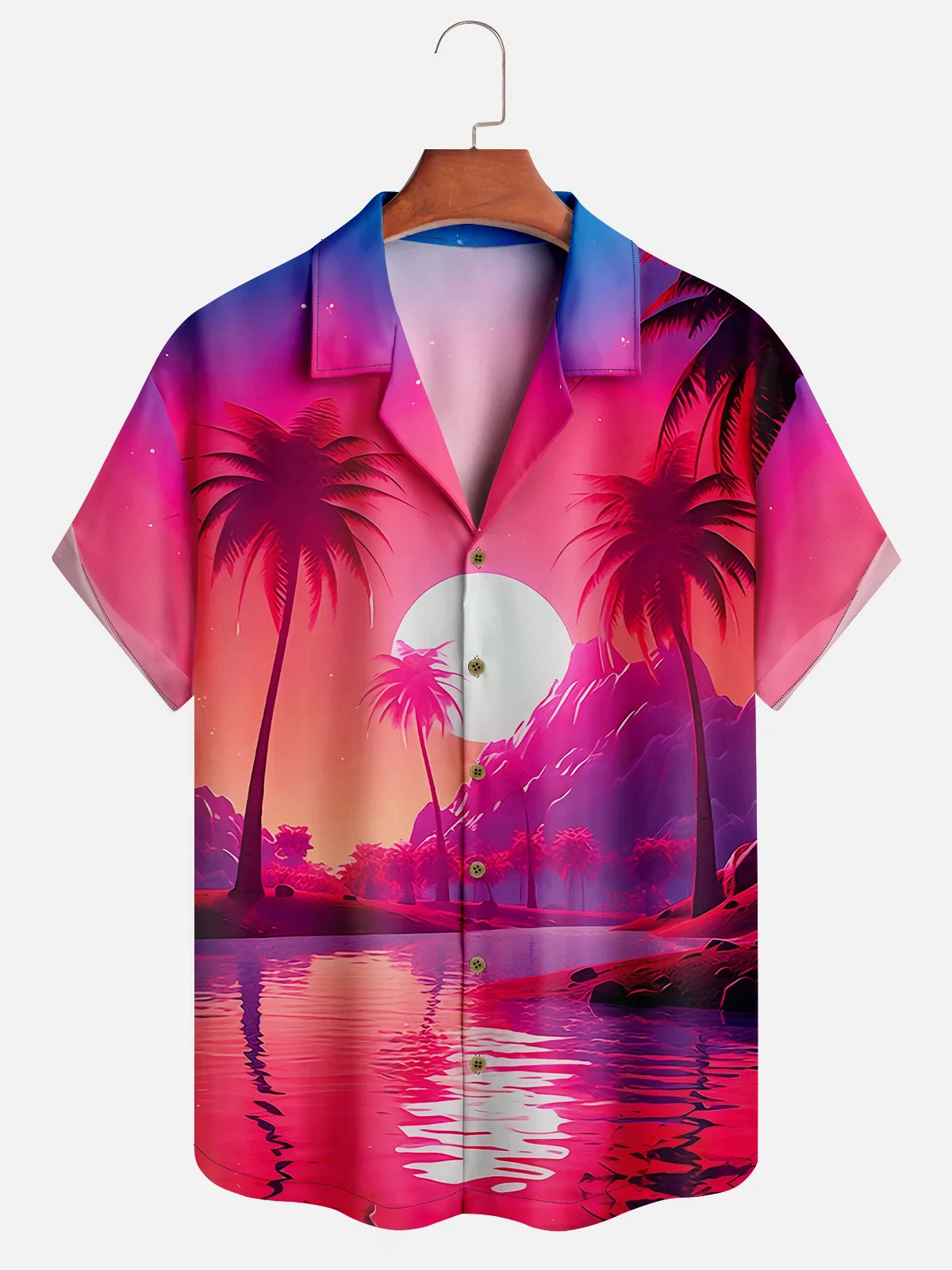 Coconut Tree Sunset Landscape Short Sleeve Aloha Shirt