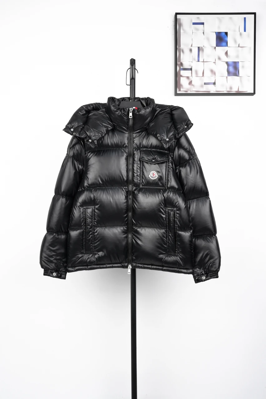 Moncler Black Glossy Down Jacket with Stripe Detail product photo from LabelPicks