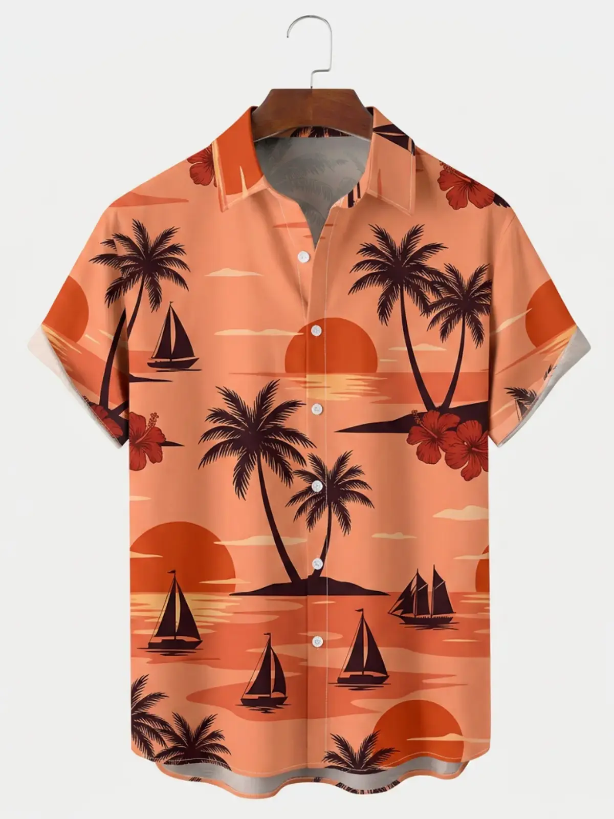 Men's printed shirts Orange Sunset Palm Tree Aloha Shirt